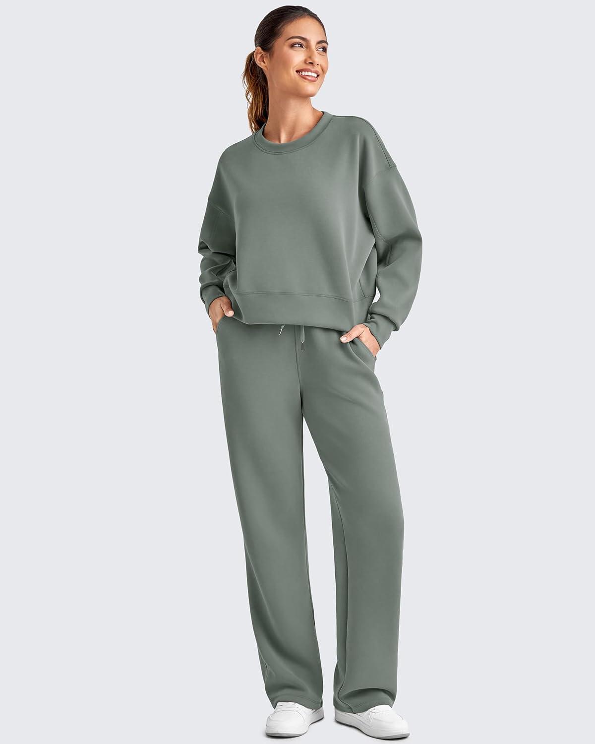 imageG4Free Smoofit Modal Soft Women Wide Leg Sweatpants Drawstring Casual Lounge Dress Pants with Pockets PetiteRegularTallGrey Sage