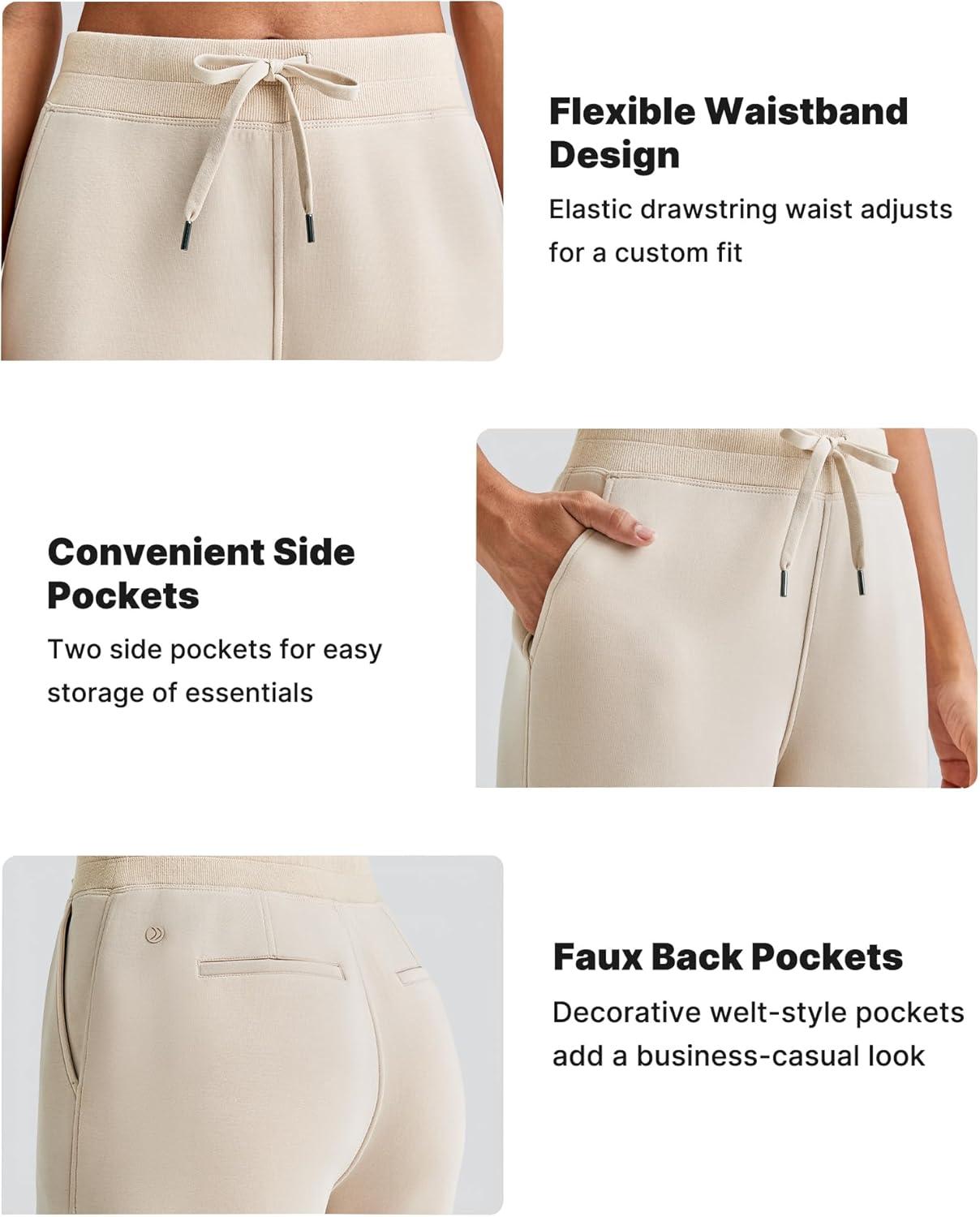 imageG4Free Smoofit Modal Soft Women Wide Leg Sweatpants Drawstring Casual Lounge Dress Pants with Pockets PetiteRegularTallLight Khaki