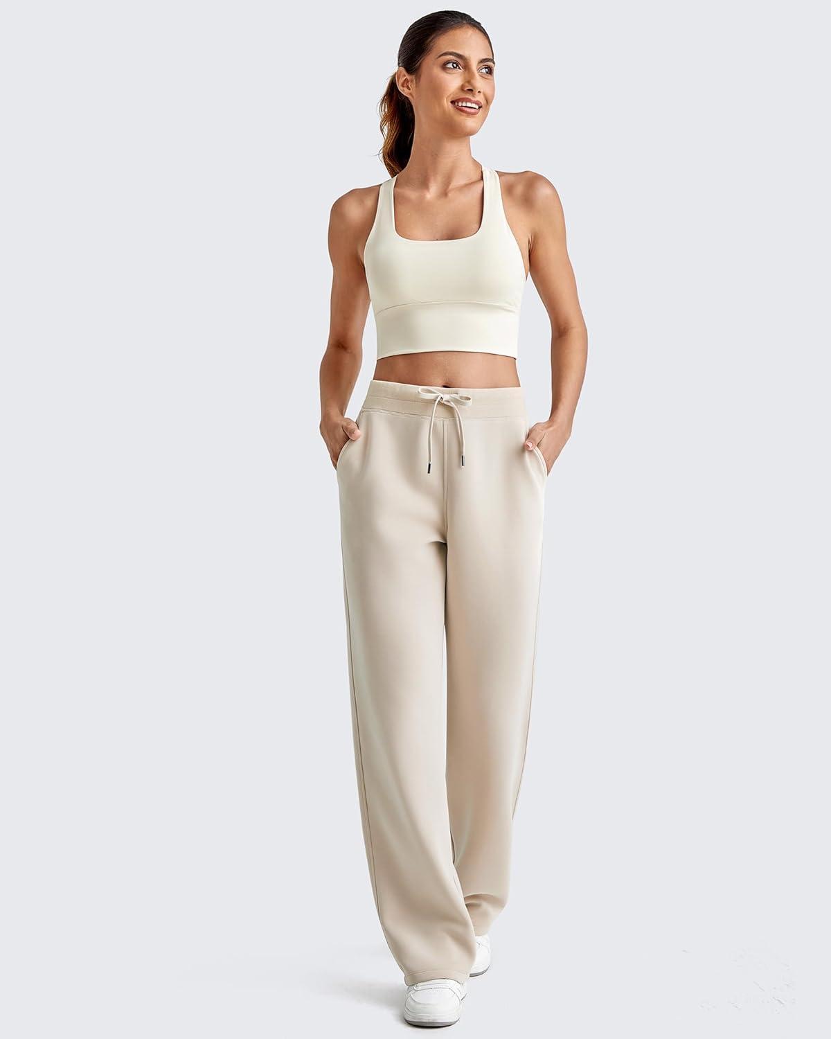 imageG4Free Smoofit Modal Soft Women Wide Leg Sweatpants Drawstring Casual Lounge Dress Pants with Pockets PetiteRegularTallLight Khaki