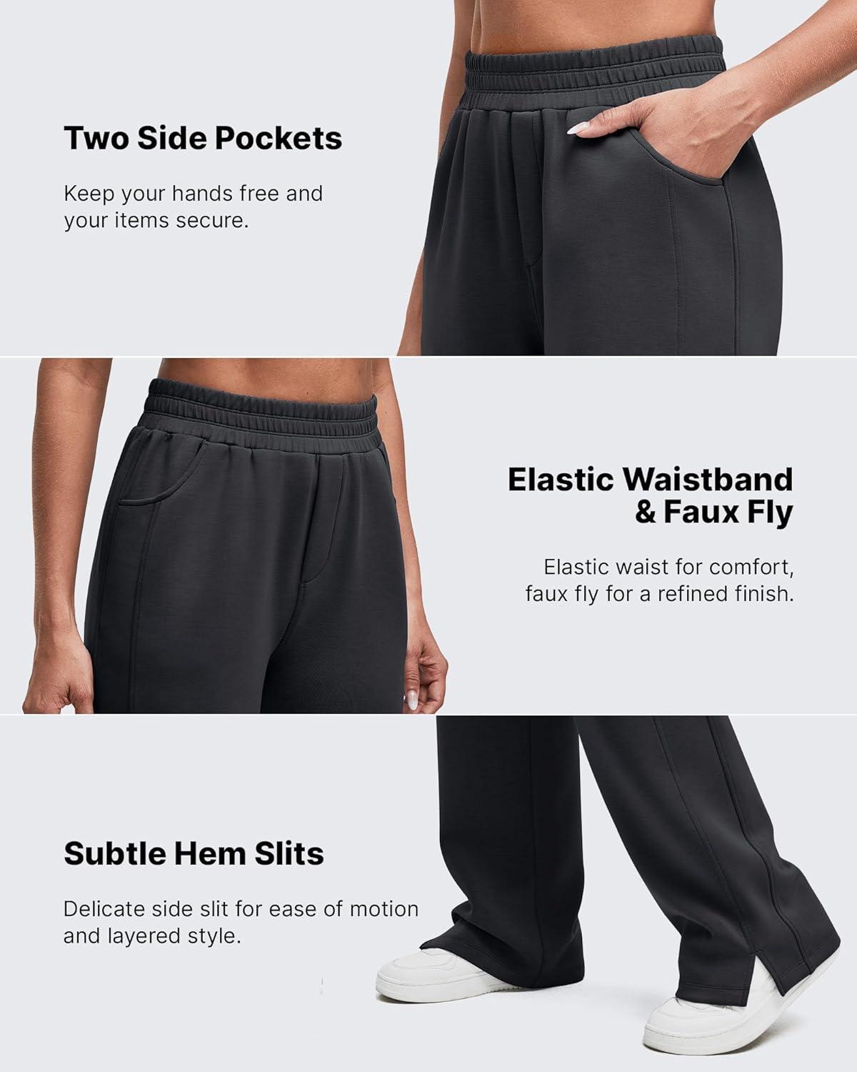 imageG4Free Smoofit Modal Soft Women Wide Leg Sweatpants High Waisted Side Slit Casual Pants with Pockets PetiteRegularTallBlack