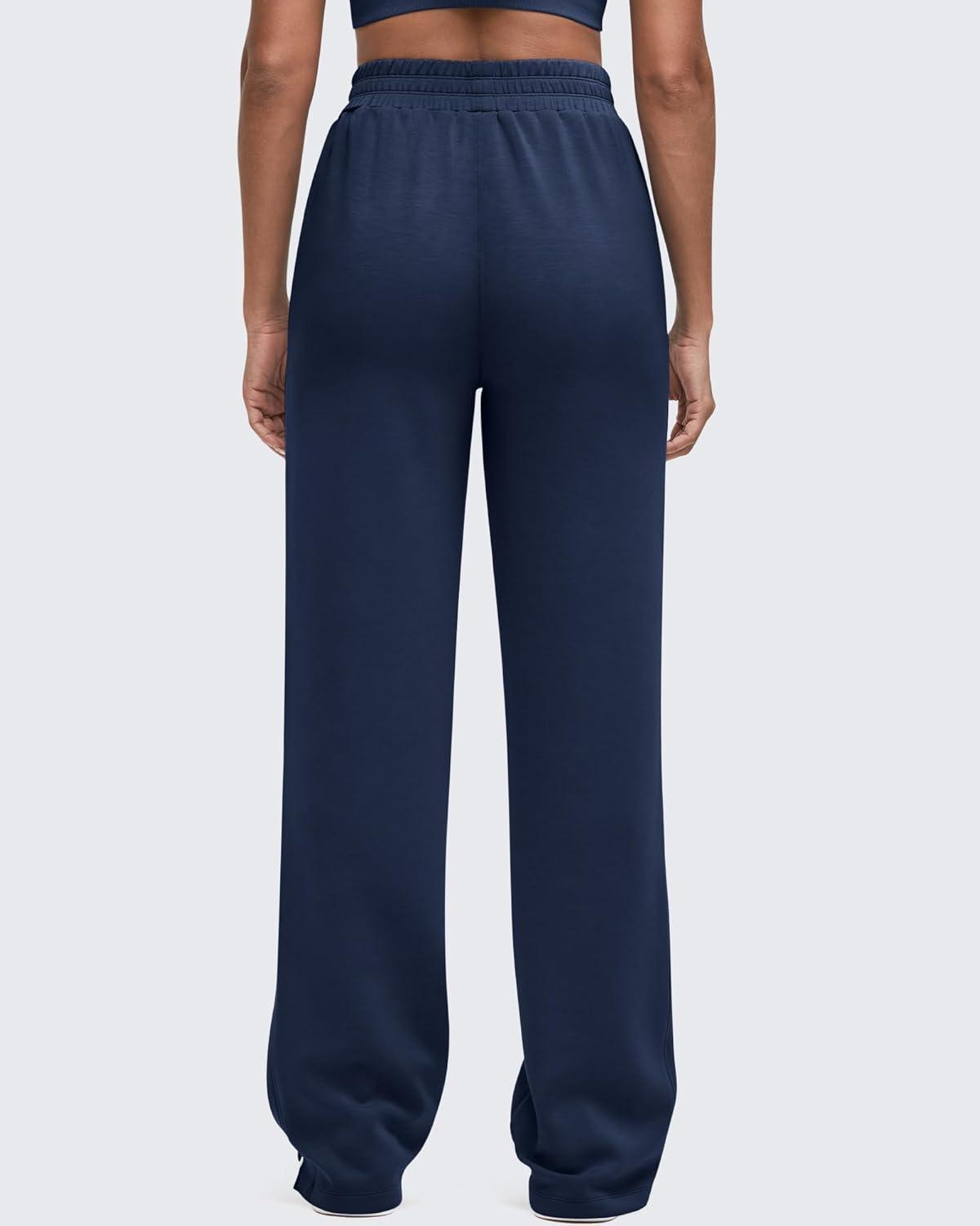 imageG4Free Smoofit Modal Soft Women Wide Leg Sweatpants High Waisted Side Slit Casual Pants with Pockets PetiteRegularTallDark Navy