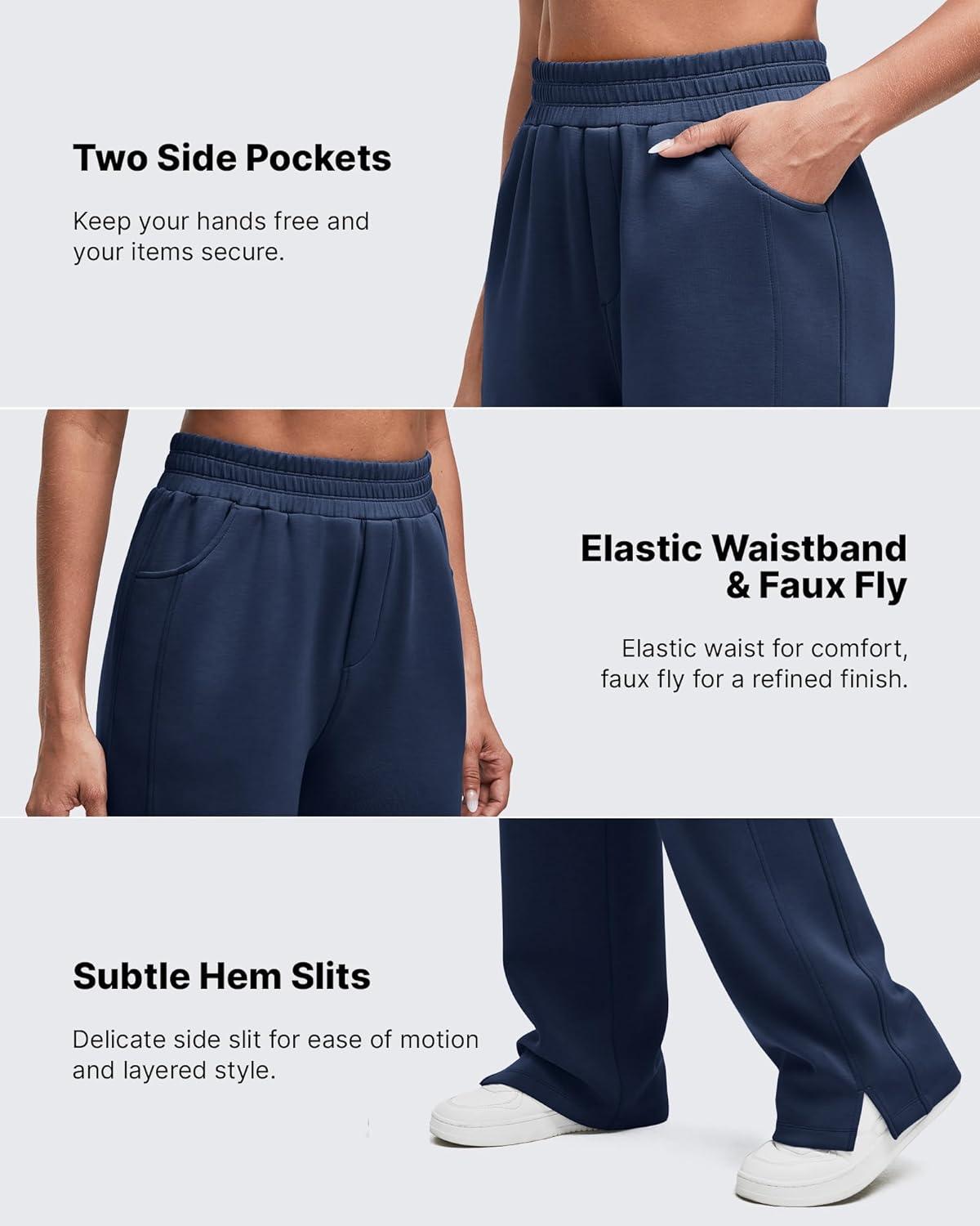 imageG4Free Smoofit Modal Soft Women Wide Leg Sweatpants High Waisted Side Slit Casual Pants with Pockets PetiteRegularTallDark Navy
