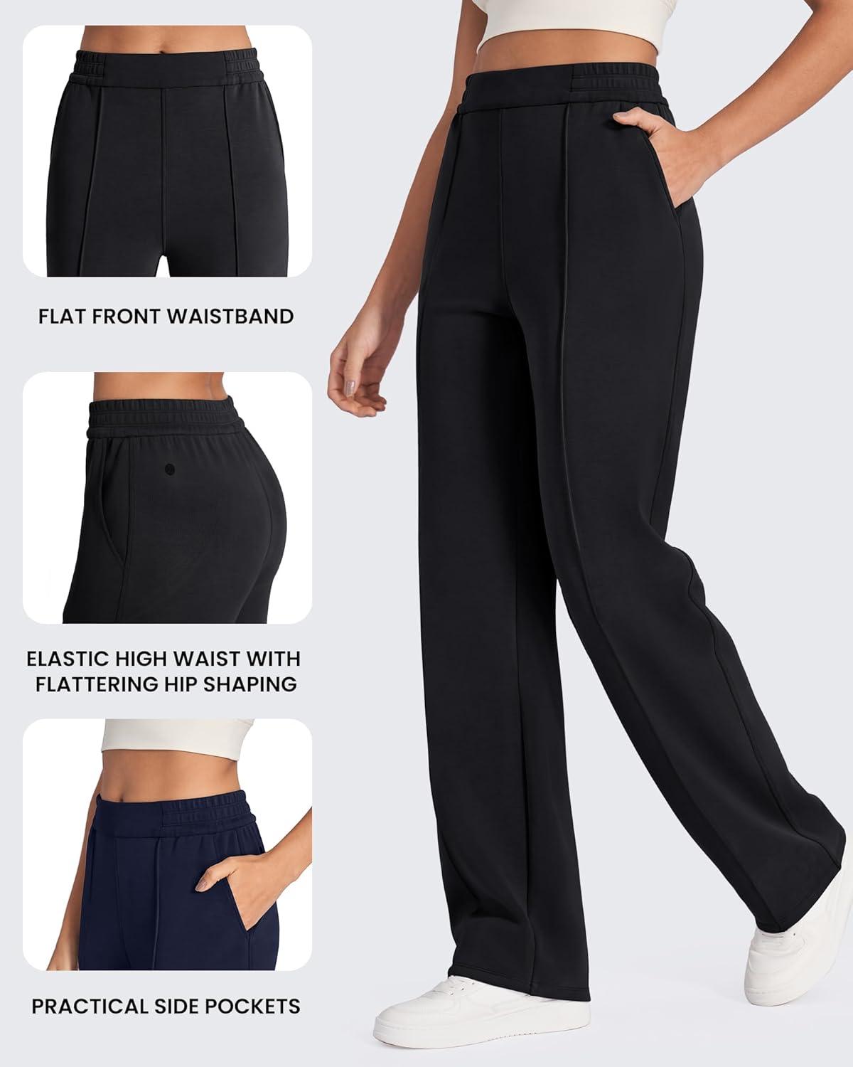 imageG4Free Smoofit Modal Soft Women Wide Leg Sweatpants with Pockets Yoga Pants Casual Lounge Trousers 25quot27quot29quot31quot33quotBlack