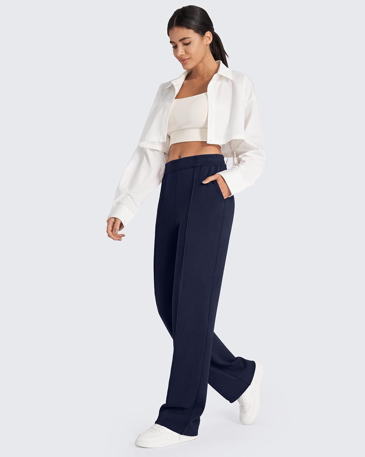 imageG4Free Smoofit Modal Soft Women Wide Leg Sweatpants with Pockets Yoga Pants Casual Lounge Trousers 25quot27quot29quot31quot33quotDark Blue