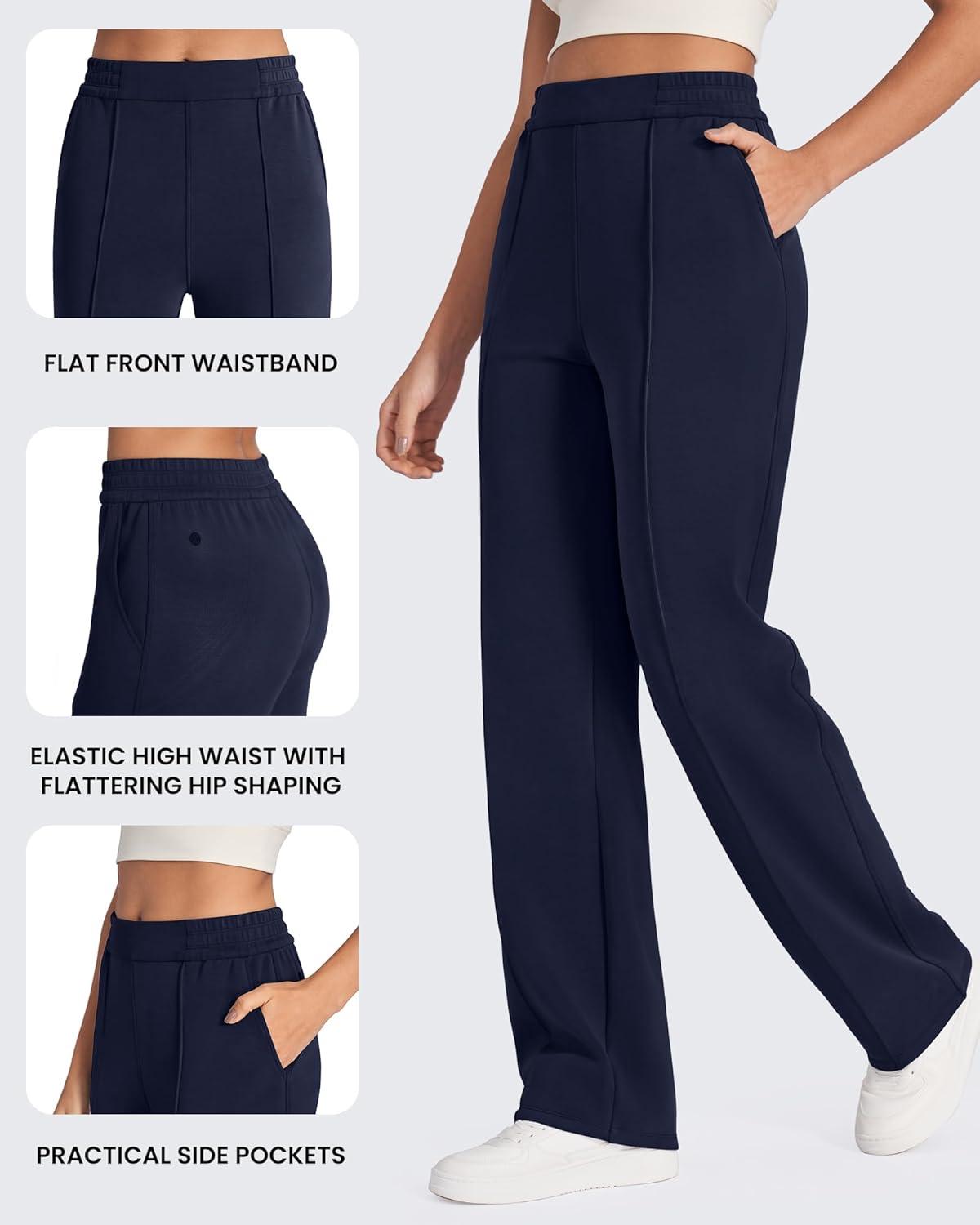imageG4Free Smoofit Modal Soft Women Wide Leg Sweatpants with Pockets Yoga Pants Casual Lounge Trousers 25quot27quot29quot31quot33quotDark Blue