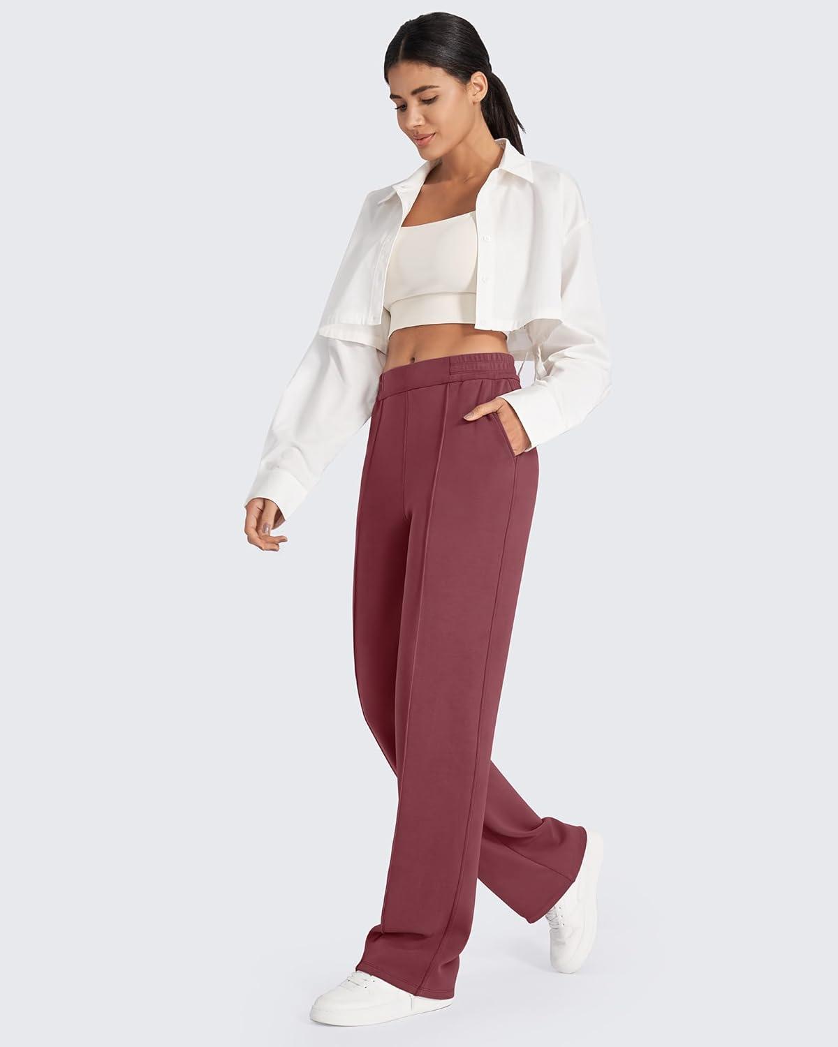 imageG4Free Smoofit Modal Soft Women Wide Leg Sweatpants with Pockets Yoga Pants Casual Lounge Trousers 25quot27quot29quot31quot33quotDark Burgundy