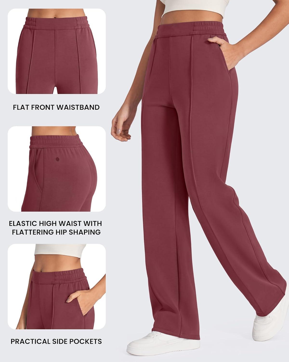 imageG4Free Smoofit Modal Soft Women Wide Leg Sweatpants with Pockets Yoga Pants Casual Lounge Trousers 25quot27quot29quot31quot33quotDark Burgundy