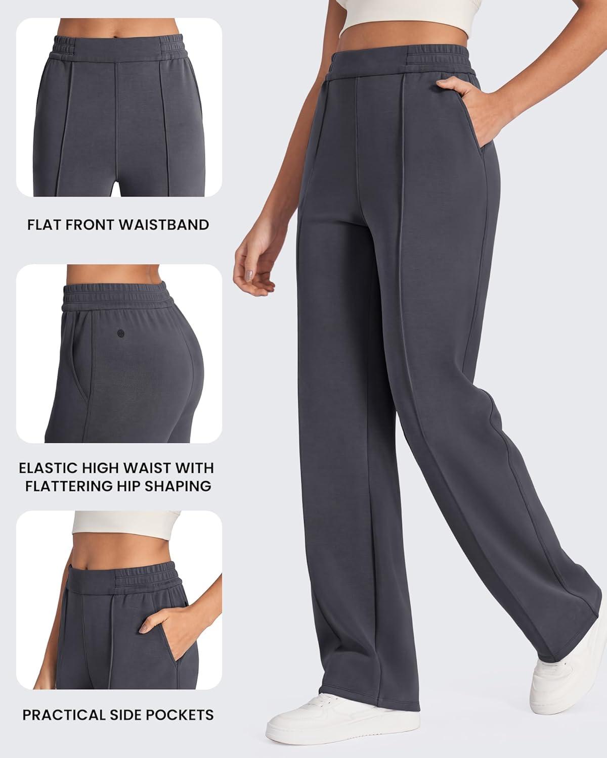 imageG4Free Smoofit Modal Soft Women Wide Leg Sweatpants with Pockets Yoga Pants Casual Lounge Trousers 25quot27quot29quot31quot33quotDark Grey