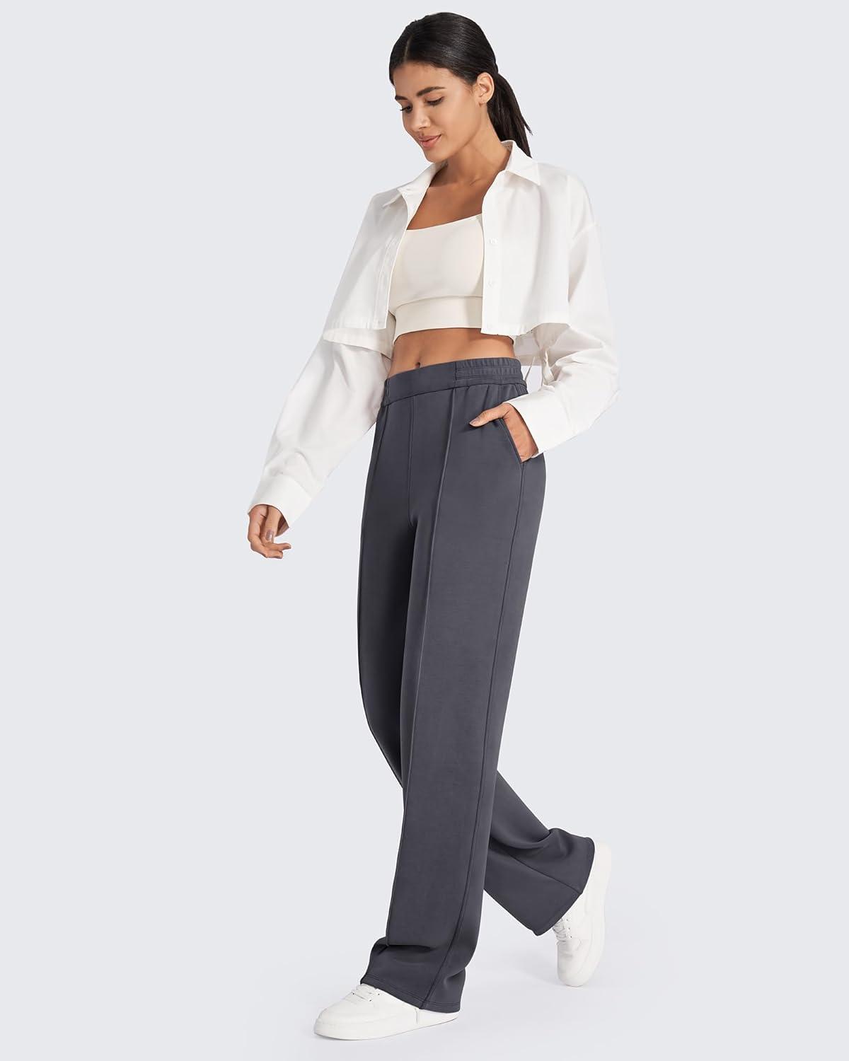 imageG4Free Smoofit Modal Soft Women Wide Leg Sweatpants with Pockets Yoga Pants Casual Lounge Trousers 25quot27quot29quot31quot33quotDark Grey