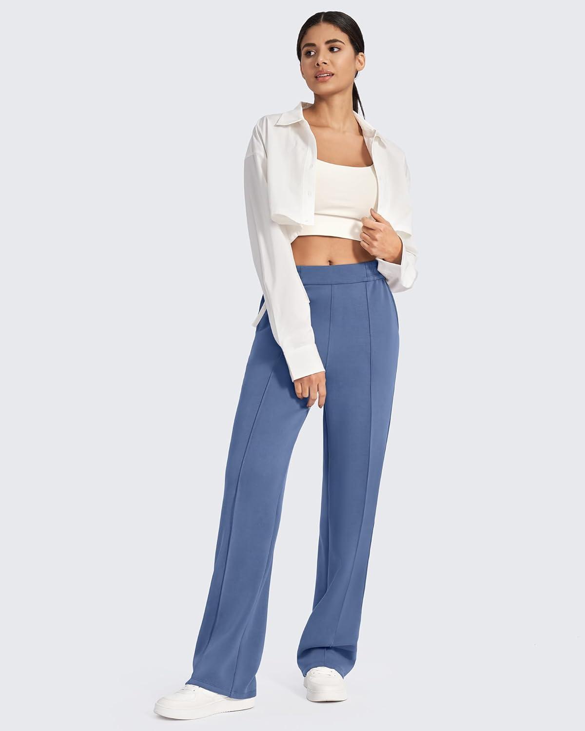 imageG4Free Smoofit Modal Soft Women Wide Leg Sweatpants with Pockets Yoga Pants Casual Lounge Trousers 25quot27quot29quot31quot33quotDemin Blue