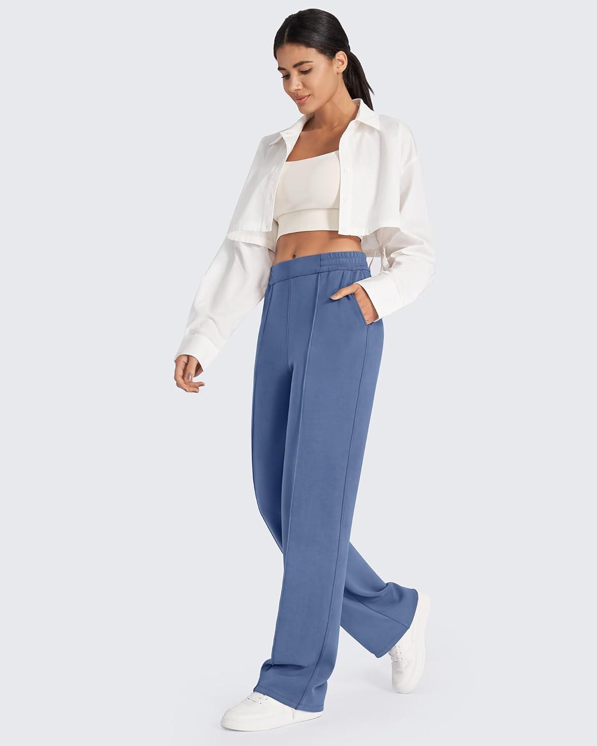 imageG4Free Smoofit Modal Soft Women Wide Leg Sweatpants with Pockets Yoga Pants Casual Lounge Trousers 25quot27quot29quot31quot33quotDemin Blue
