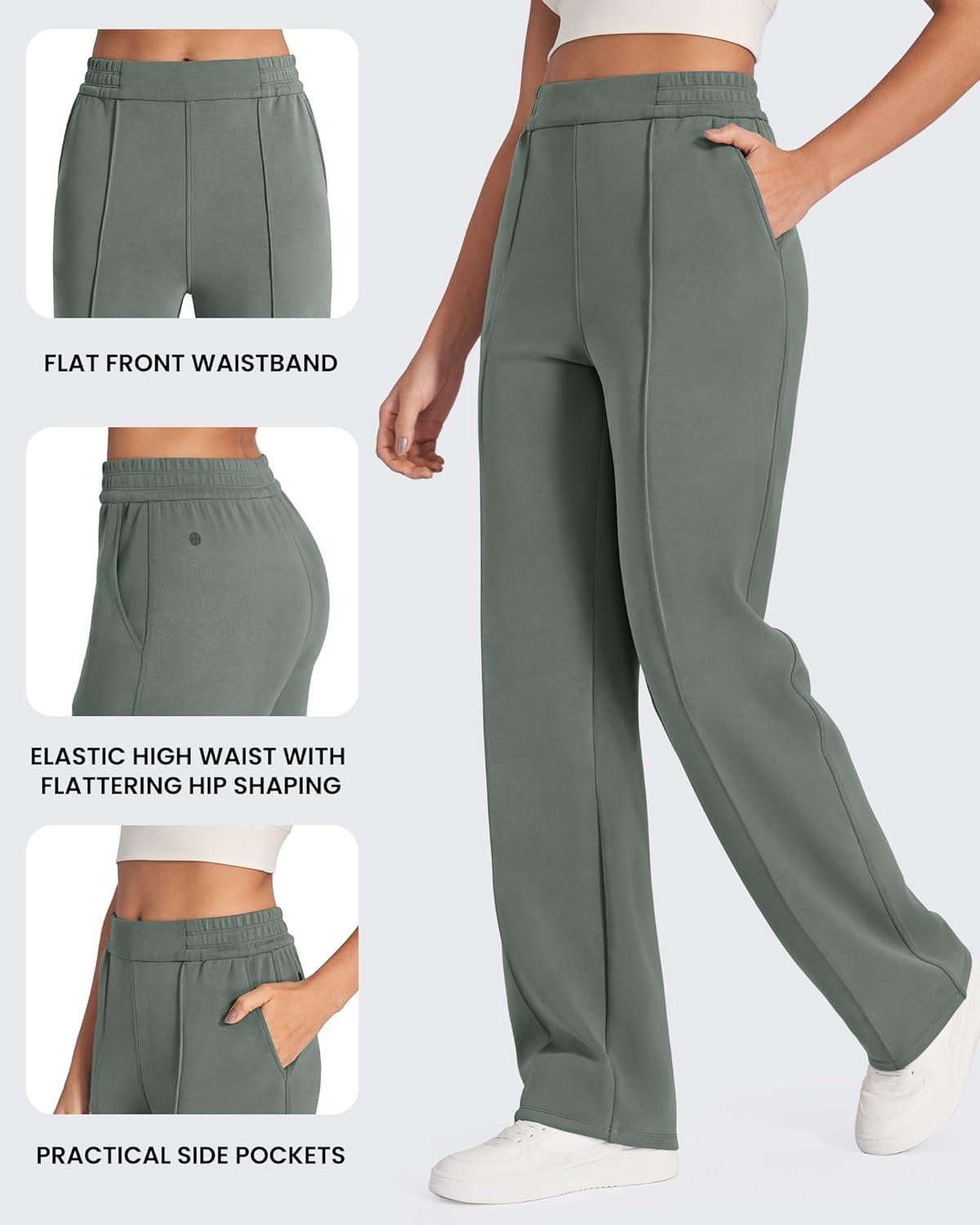 imageG4Free Smoofit Modal Soft Women Wide Leg Sweatpants with Pockets Yoga Pants Casual Lounge Trousers 25quot27quot29quot31quot33quotGrey Sage