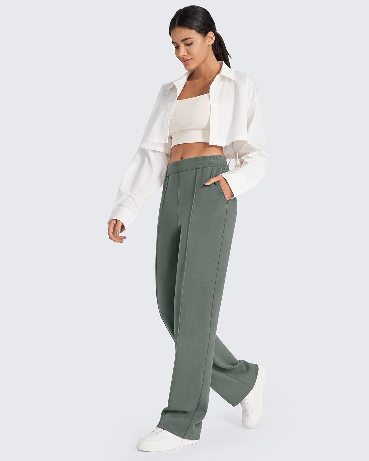 imageG4Free Smoofit Modal Soft Women Wide Leg Sweatpants with Pockets Yoga Pants Casual Lounge Trousers 25quot27quot29quot31quot33quotGrey Sage