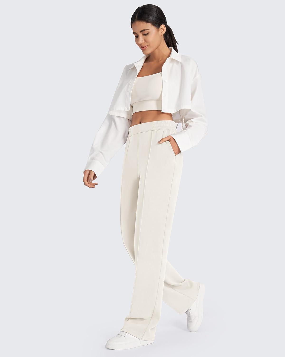 imageG4Free Smoofit Modal Soft Women Wide Leg Sweatpants with Pockets Yoga Pants Casual Lounge Trousers 25quot27quot29quot31quot33quotIvory