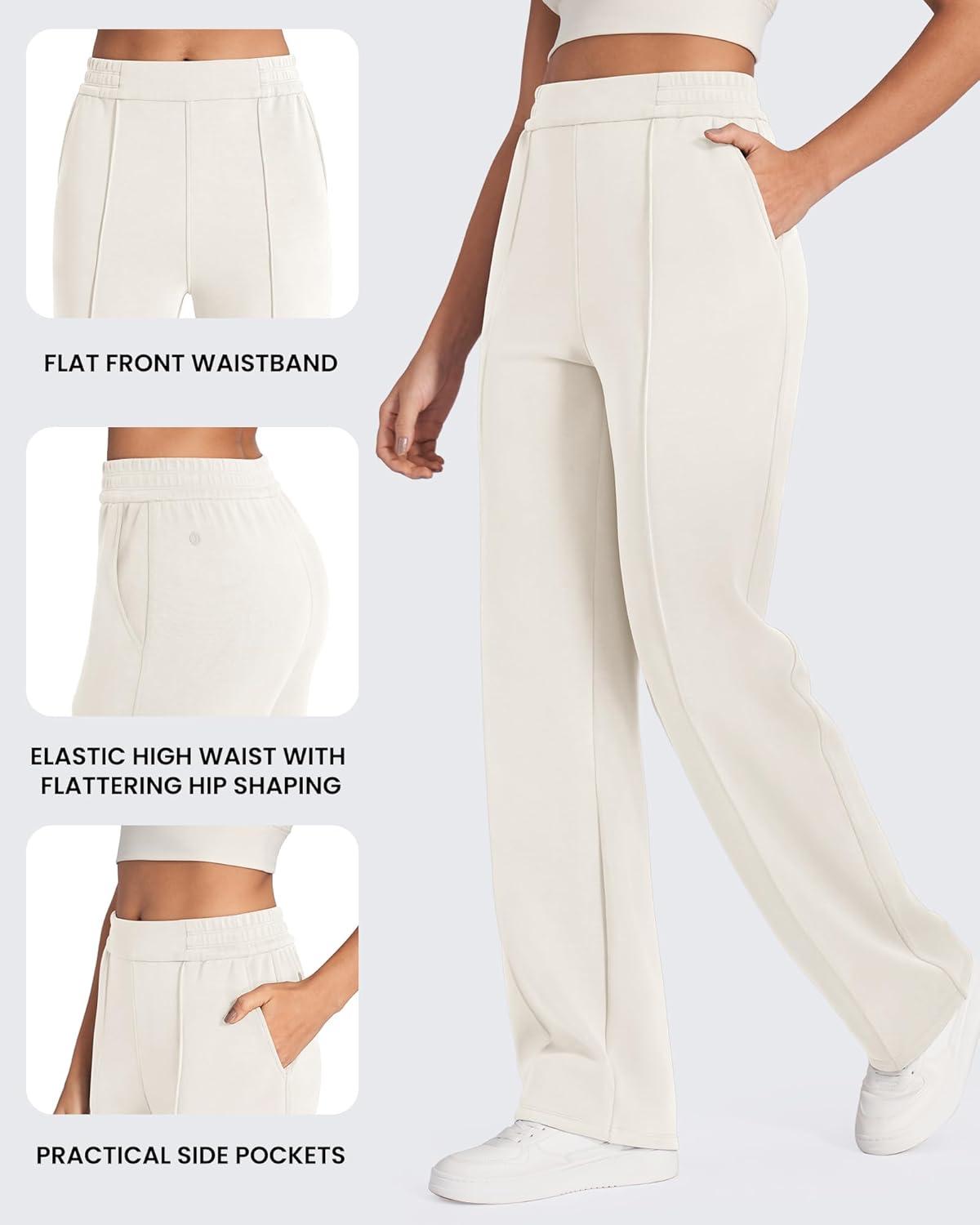 imageG4Free Smoofit Modal Soft Women Wide Leg Sweatpants with Pockets Yoga Pants Casual Lounge Trousers 25quot27quot29quot31quot33quotIvory