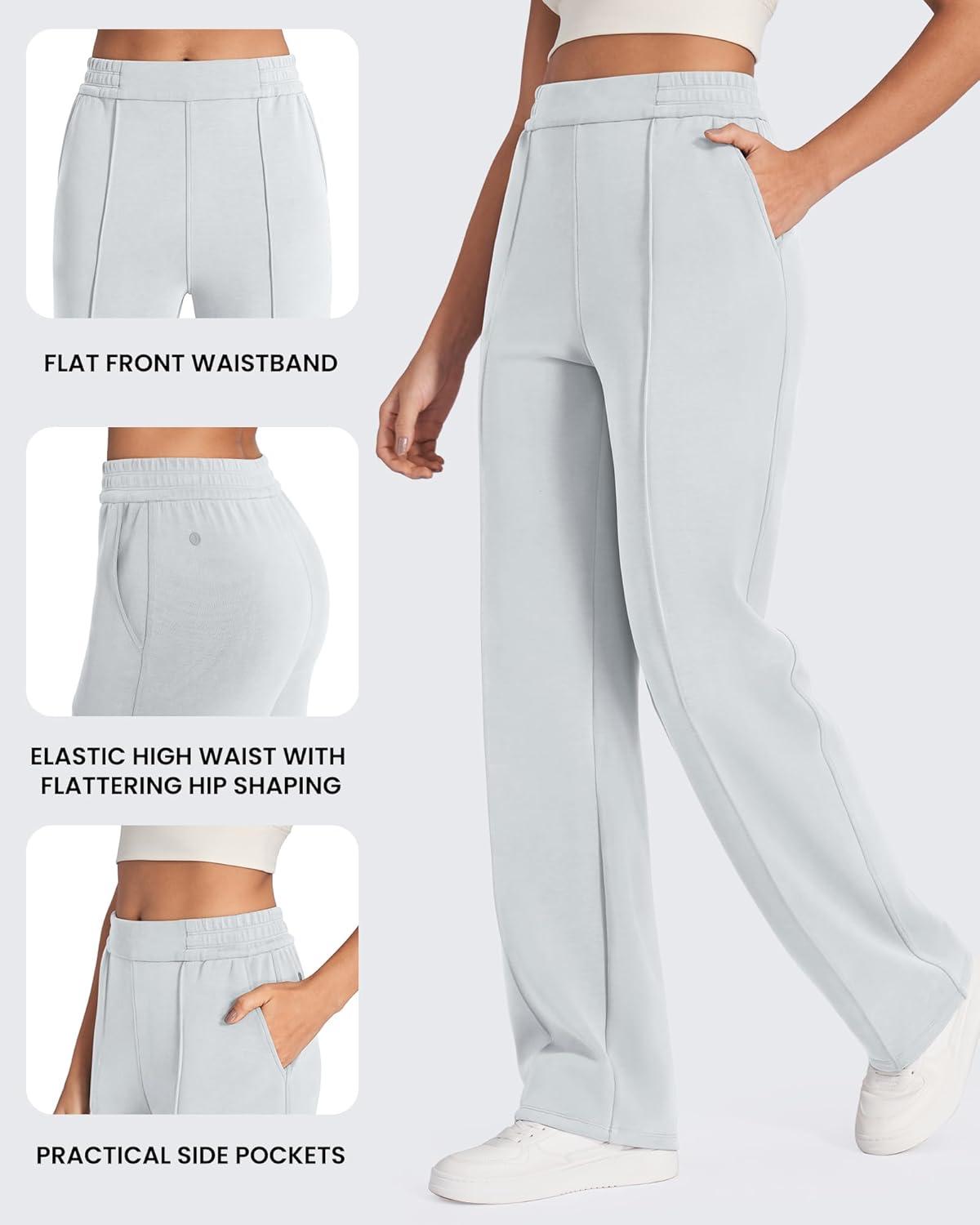 imageG4Free Smoofit Modal Soft Women Wide Leg Sweatpants with Pockets Yoga Pants Casual Lounge Trousers 25quot27quot29quot31quot33quotLight Gray