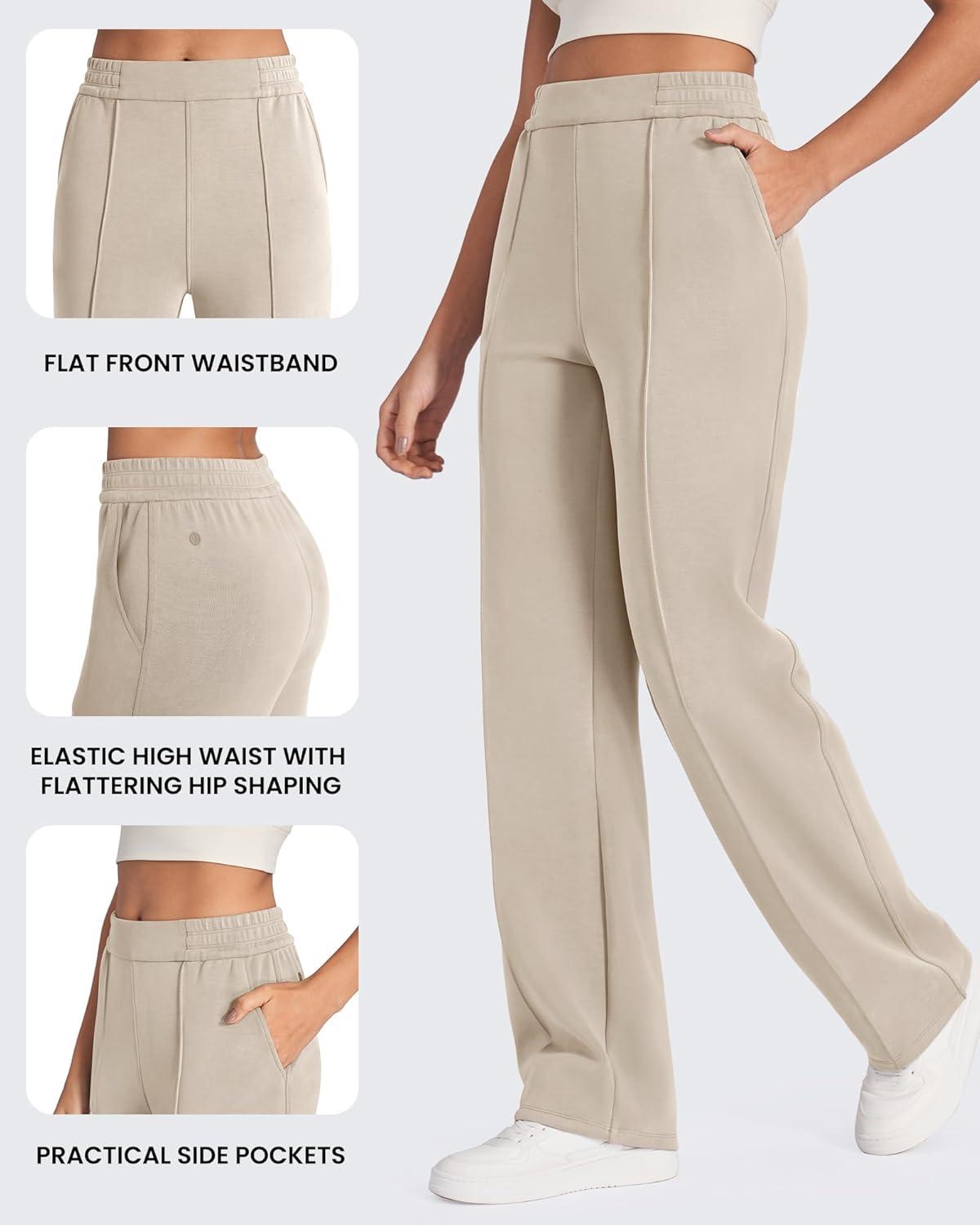 imageG4Free Smoofit Modal Soft Women Wide Leg Sweatpants with Pockets Yoga Pants Casual Lounge Trousers 25quot27quot29quot31quot33quotLight Khaki