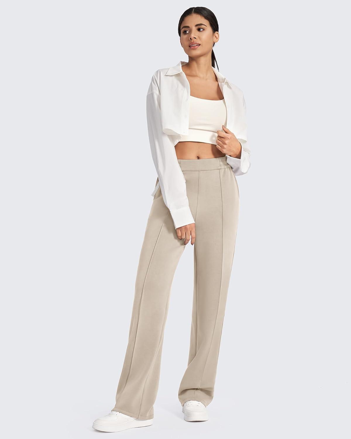 imageG4Free Smoofit Modal Soft Women Wide Leg Sweatpants with Pockets Yoga Pants Casual Lounge Trousers 25quot27quot29quot31quot33quotLight Khaki