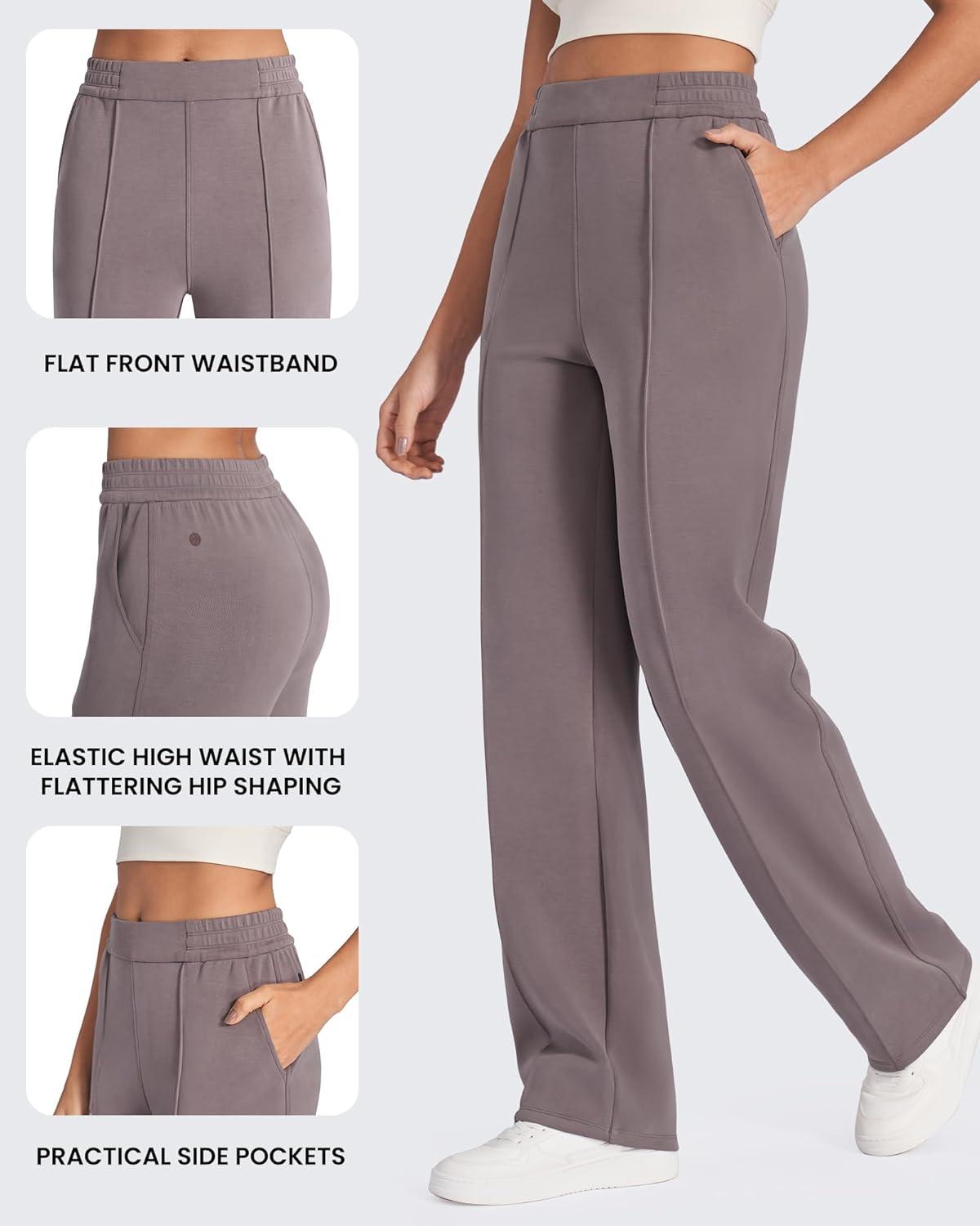 imageG4Free Smoofit Modal Soft Women Wide Leg Sweatpants with Pockets Yoga Pants Casual Lounge Trousers 25quot27quot29quot31quot33quotTaupe