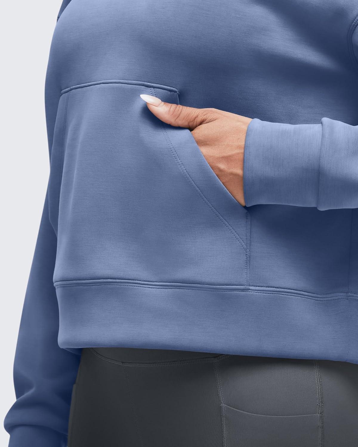 imageG4Free Smoofit Modal Soft Womens Fashion Hoodies Casual Pullover Long Sleeve Sweatshirts with Kangaroo PocketDenim Blue