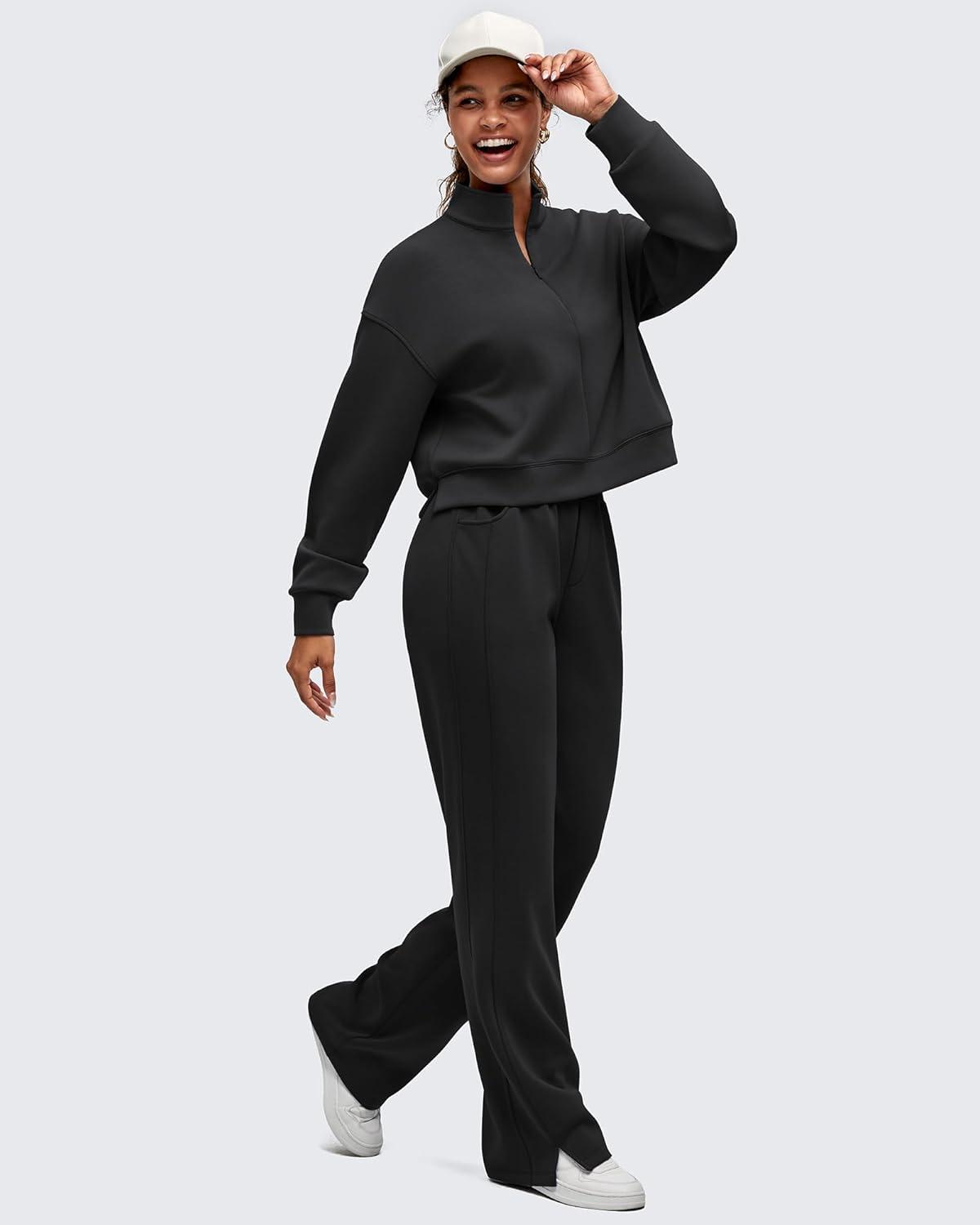 imageG4Free Smoofit Modal Soft Womens HalfZip Pullover Mock Neck Long Sleeve Sweatshirts with Side SlitsBlack