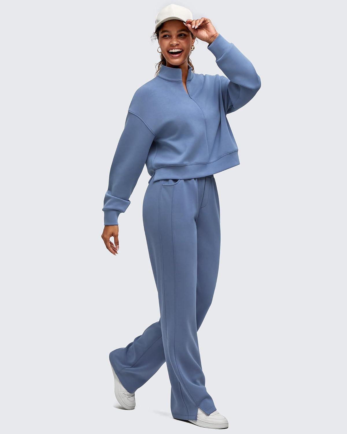 imageG4Free Smoofit Modal Soft Womens HalfZip Pullover Mock Neck Long Sleeve Sweatshirts with Side SlitsDenim Blue