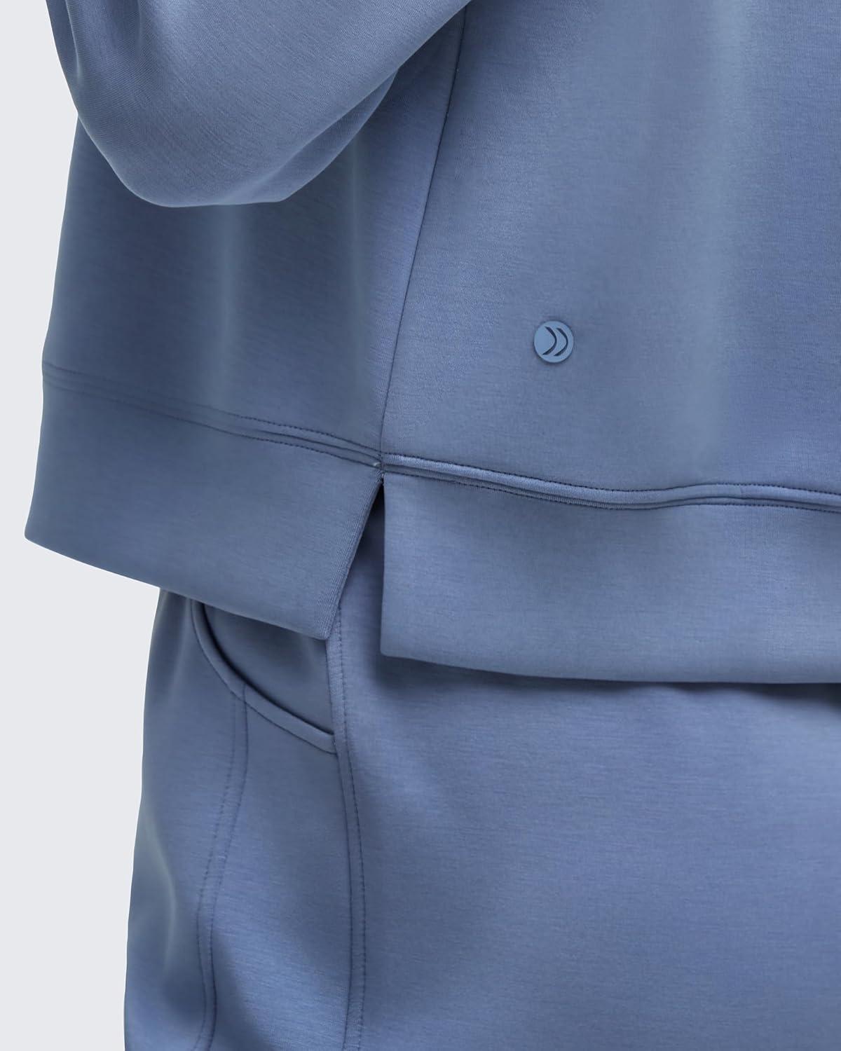 imageG4Free Smoofit Modal Soft Womens HalfZip Pullover Mock Neck Long Sleeve Sweatshirts with Side SlitsDenim Blue