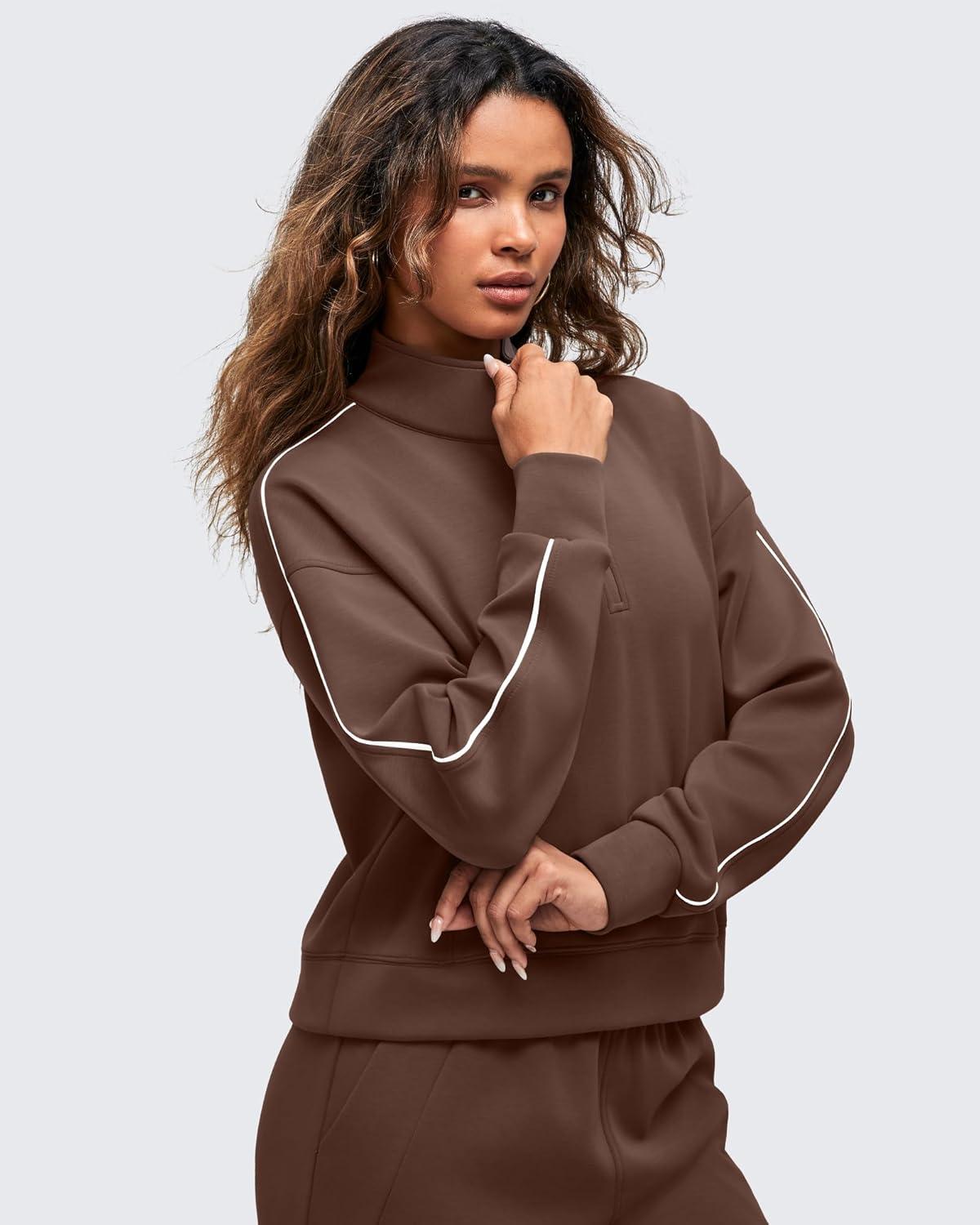 imageG4Free Smoofit Modal Soft Womens HalfZip Sweatshirts Pullover Mock Neck Casual Tops with PocketsDark Coffee