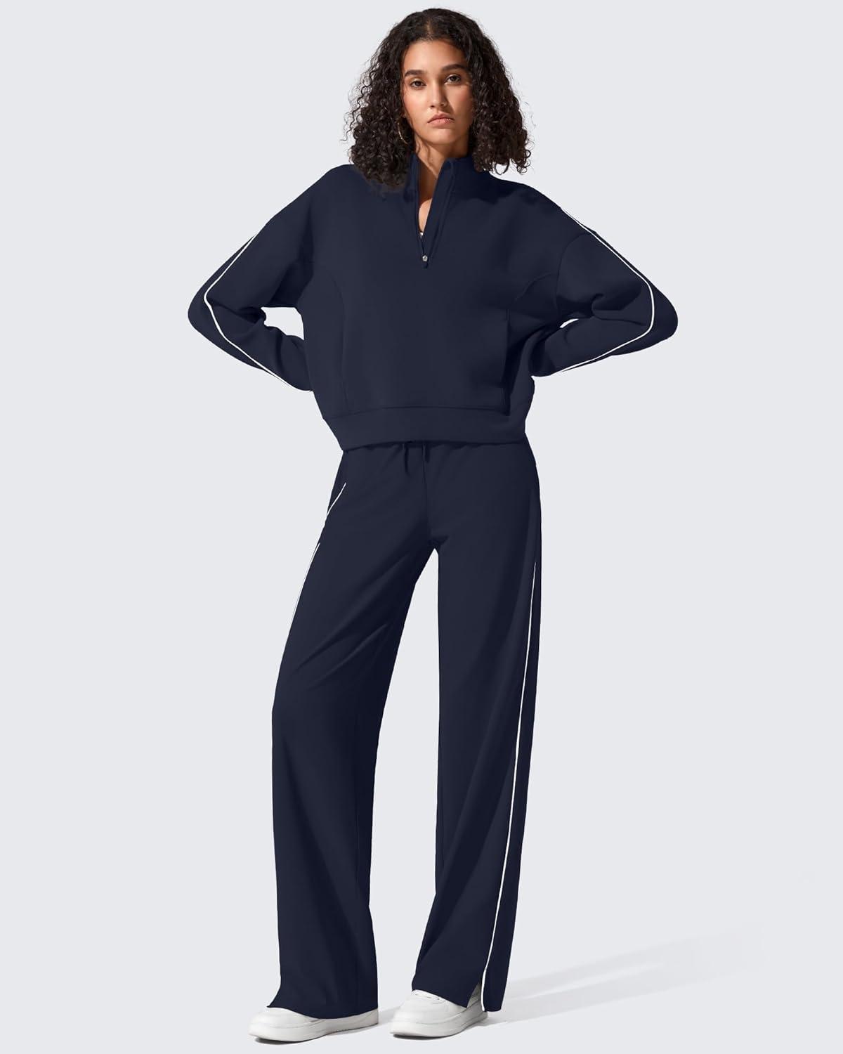 imageG4Free Smoofit Modal Soft Womens HalfZip Sweatshirts Pullover Mock Neck Casual Tops with PocketsDark Navy