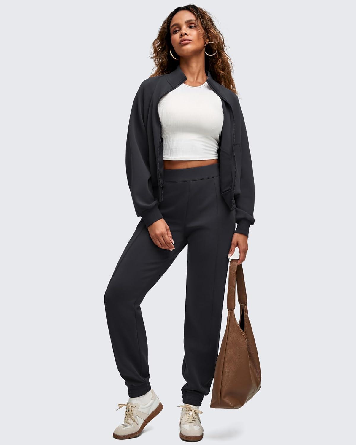 imageG4Free Smoofit Modal Soft Womens Joggers Track Pants Tapered Leg Casual Scrub Sweatpants with Side PocketsBlack