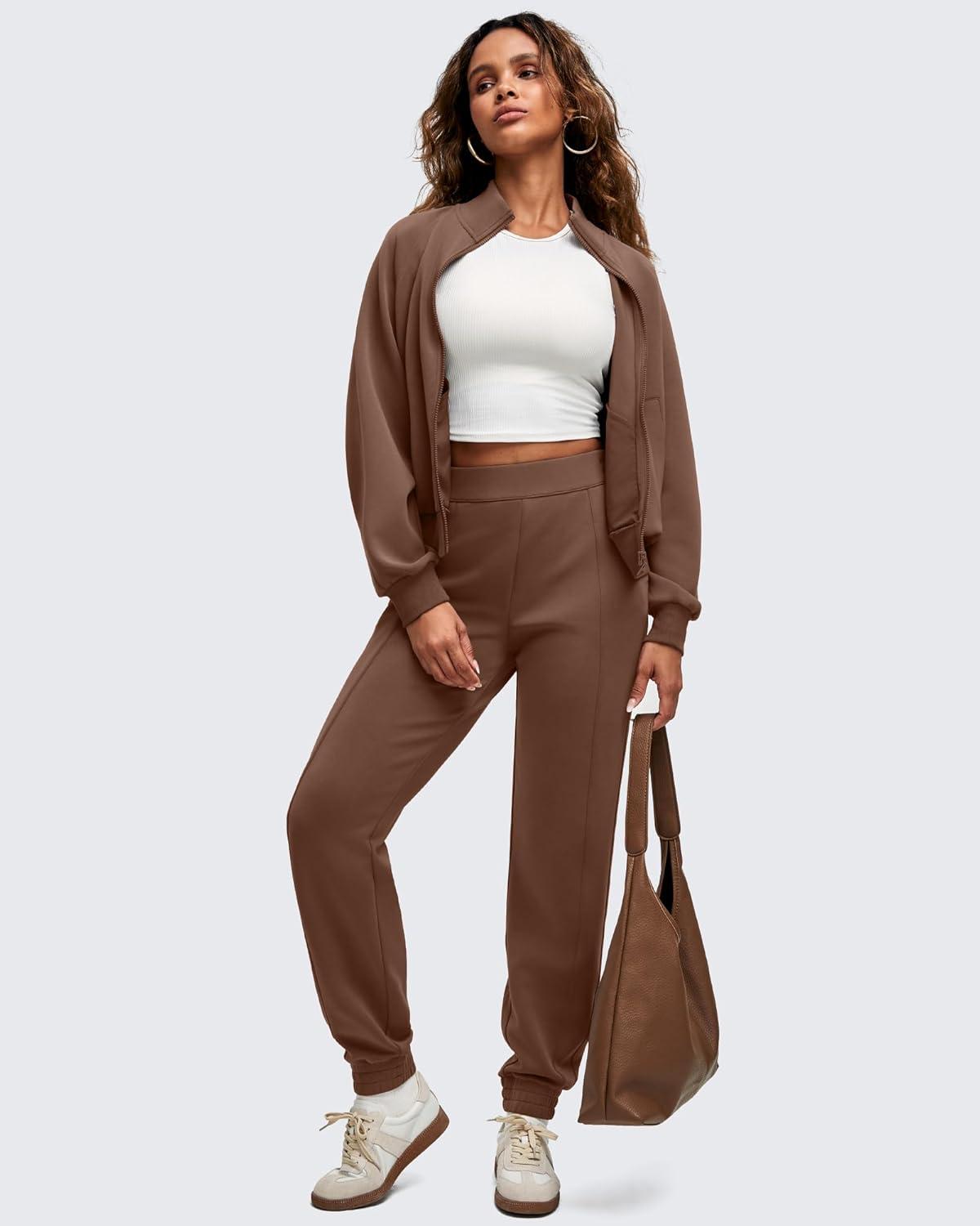 imageG4Free Smoofit Modal Soft Womens Joggers Track Pants Tapered Leg Casual Scrub Sweatpants with Side PocketsDark Coffee