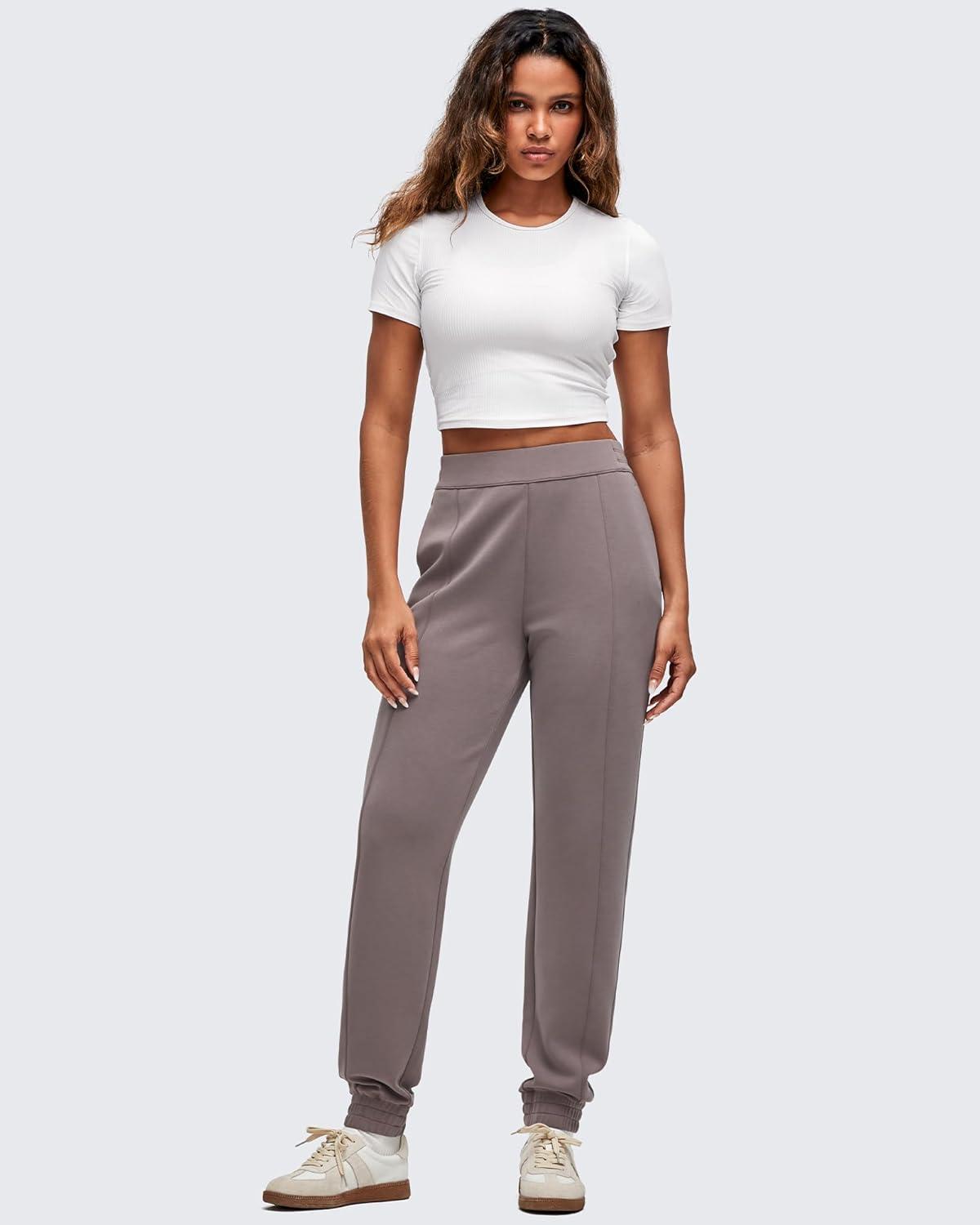 imageG4Free Smoofit Modal Soft Womens Joggers Track Pants Tapered Leg Casual Scrub Sweatpants with Side PocketsTaupe