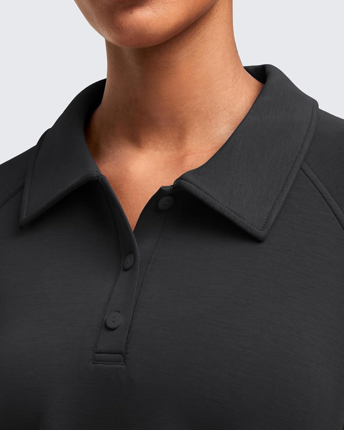 imageG4Free Smoofit Modal Soft Womens Polo Sweatshirts Pullover Long Sleeve Button Up Casual TopsBlack