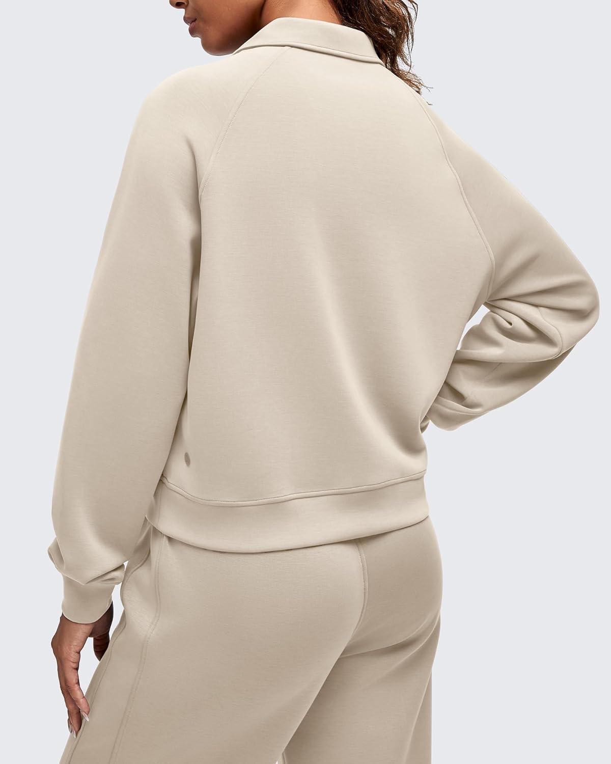 imageG4Free Smoofit Modal Soft Womens Polo Sweatshirts Pullover Long Sleeve Button Up Casual TopsLight Khaki