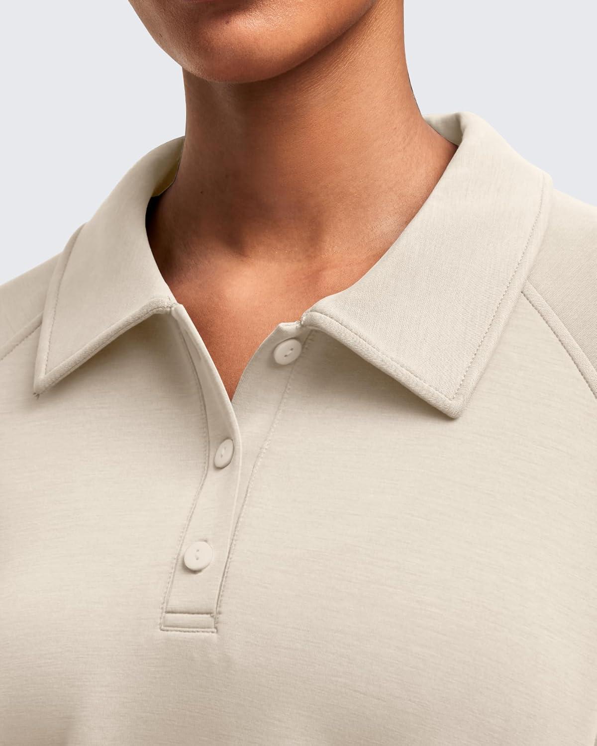 imageG4Free Smoofit Modal Soft Womens Polo Sweatshirts Pullover Long Sleeve Button Up Casual TopsLight Khaki