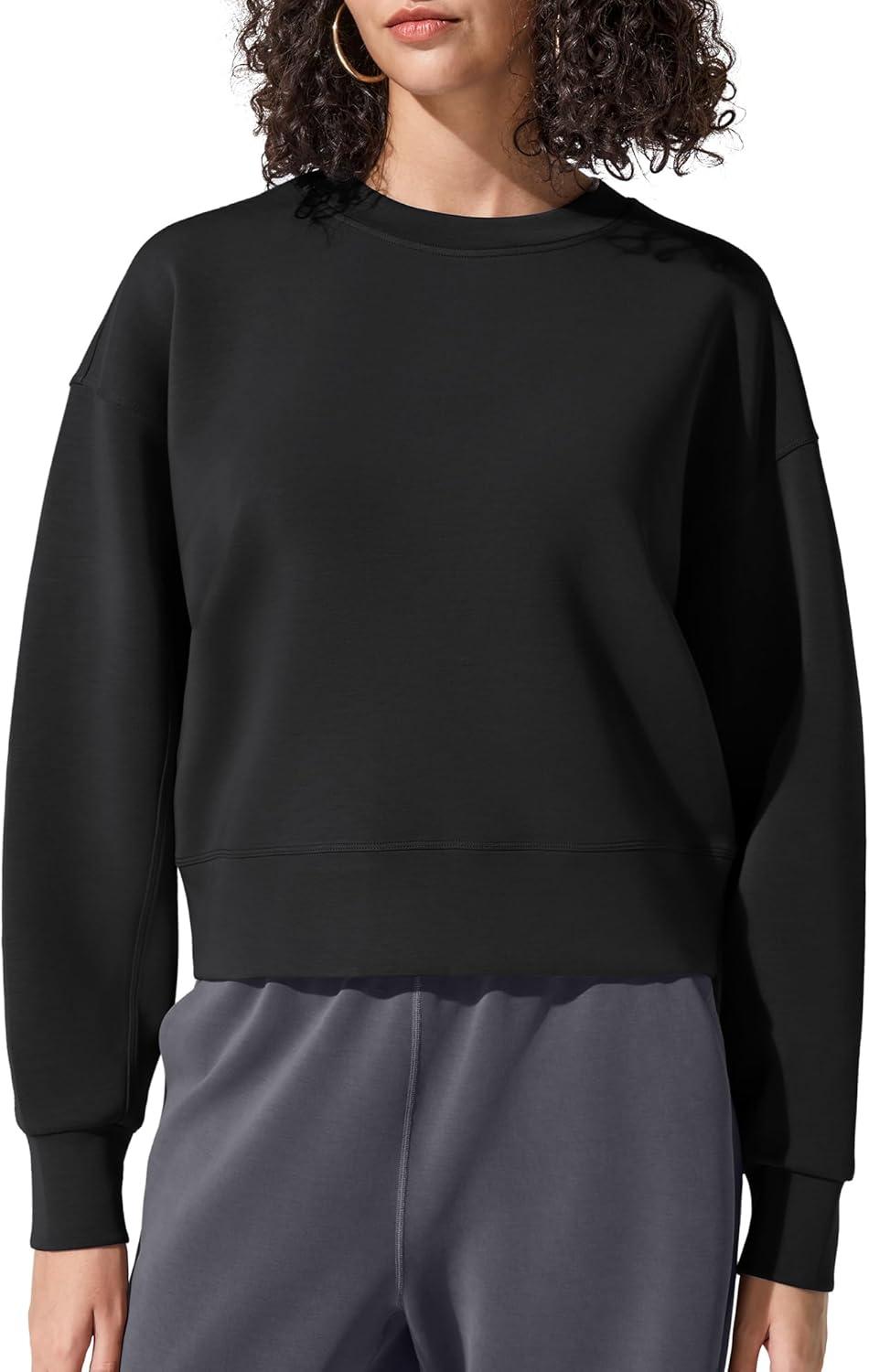 imageG4Free Smoofit Modal Soft Womens Sweatshirts Long Sleeve Crewneck Pullover Loose Fit Casual TopsBlack