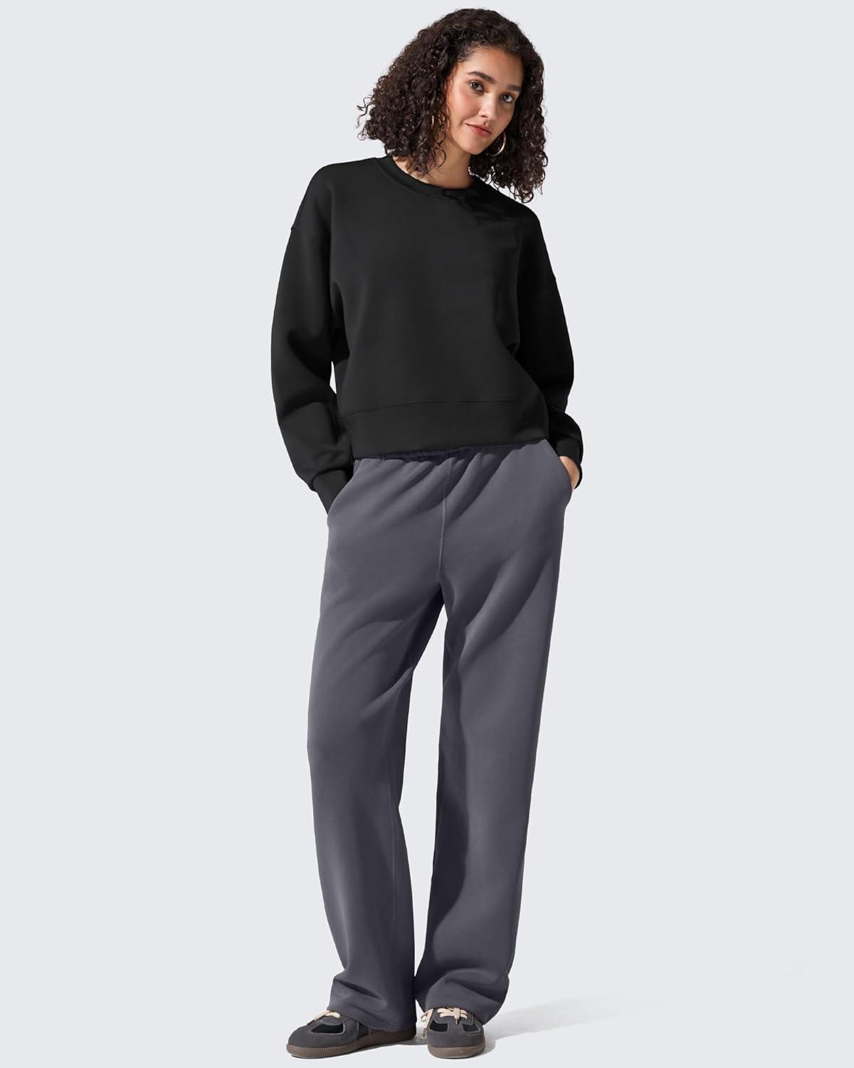 imageG4Free Smoofit Modal Soft Womens Sweatshirts Long Sleeve Crewneck Pullover Loose Fit Casual TopsBlack