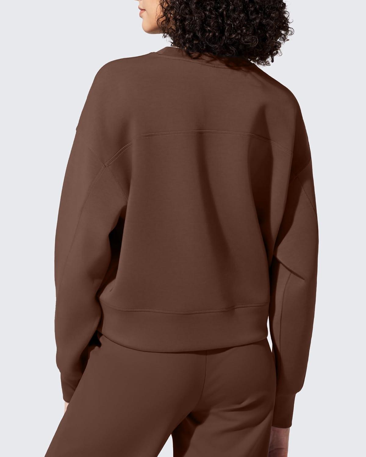imageG4Free Smoofit Modal Soft Womens Sweatshirts Long Sleeve Crewneck Pullover Loose Fit Casual TopsDark Coffee