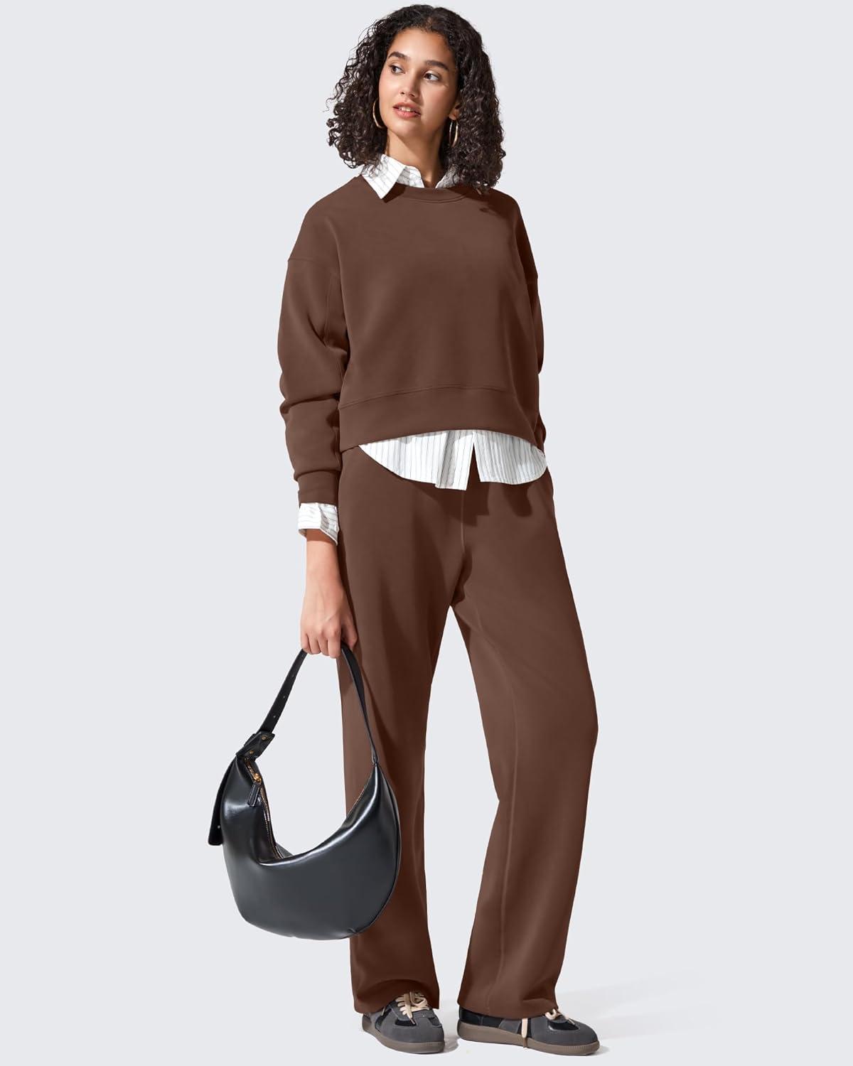 imageG4Free Smoofit Modal Soft Womens Sweatshirts Long Sleeve Crewneck Pullover Loose Fit Casual TopsDark Coffee