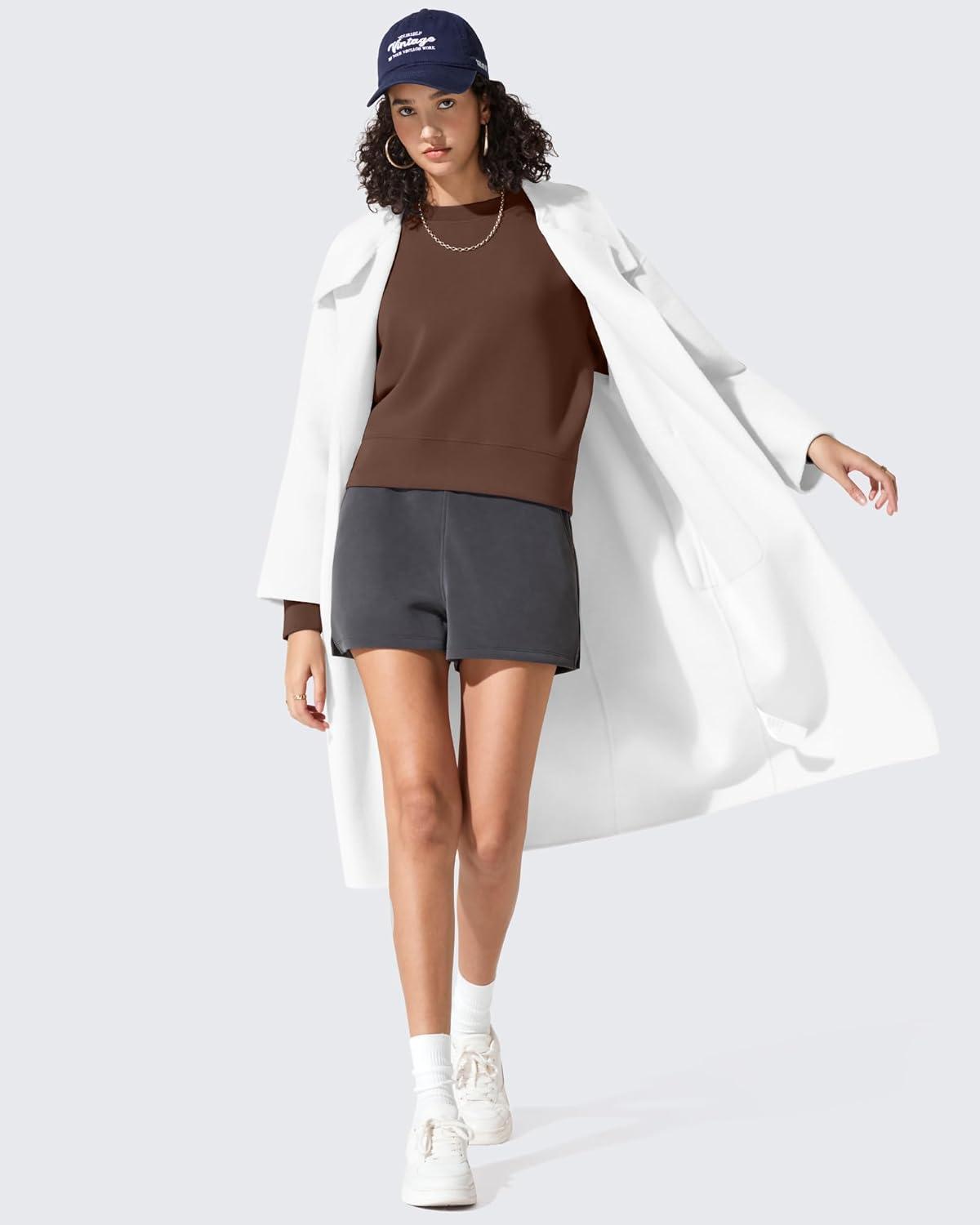 imageG4Free Smoofit Modal Soft Womens Sweatshirts Long Sleeve Crewneck Pullover Loose Fit Casual TopsDark Coffee