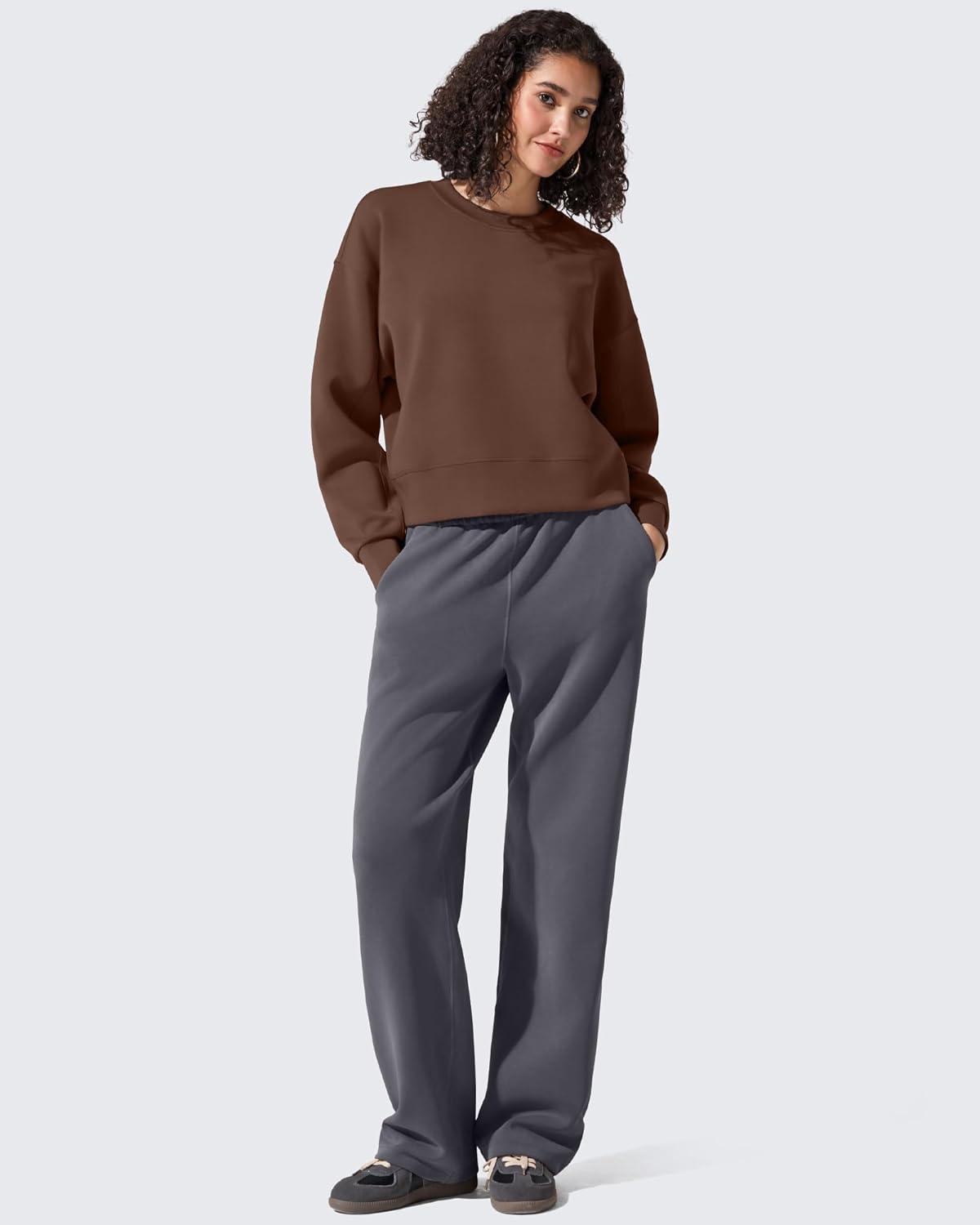 imageG4Free Smoofit Modal Soft Womens Sweatshirts Long Sleeve Crewneck Pullover Loose Fit Casual TopsDark Coffee