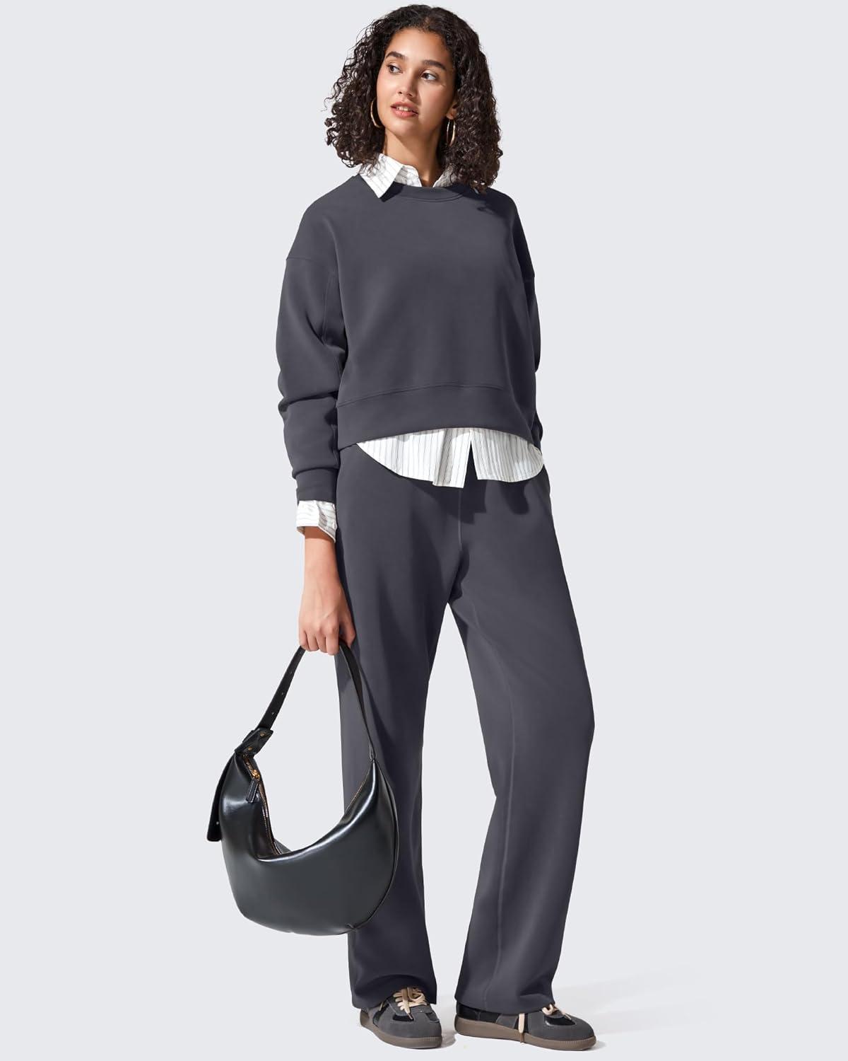 imageG4Free Smoofit Modal Soft Womens Sweatshirts Long Sleeve Crewneck Pullover Loose Fit Casual TopsDark Gray