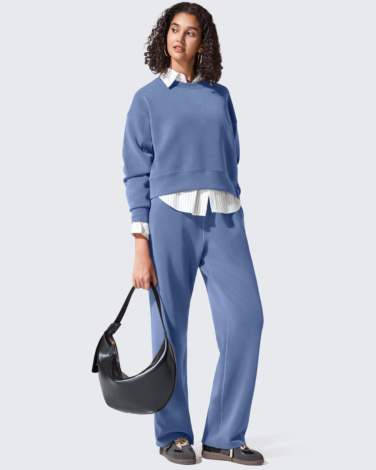 imageG4Free Smoofit Modal Soft Womens Sweatshirts Long Sleeve Crewneck Pullover Loose Fit Casual TopsDenim Blue