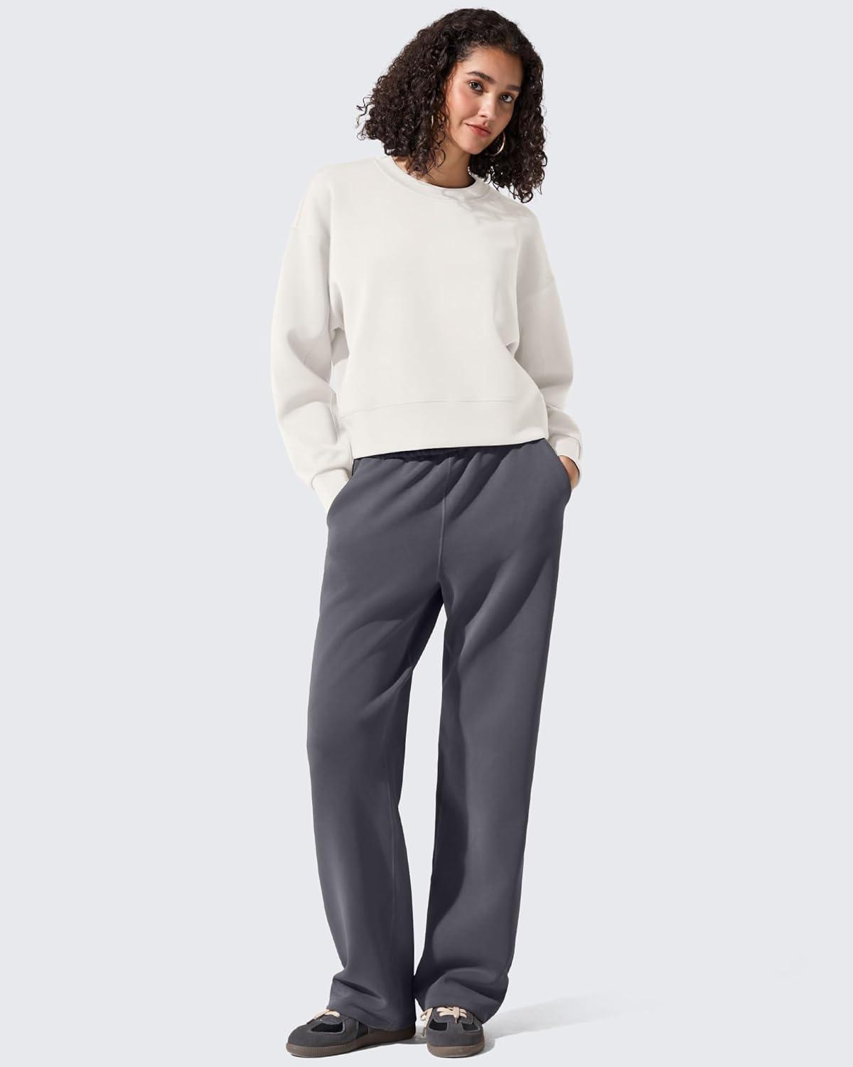 imageG4Free Smoofit Modal Soft Womens Sweatshirts Long Sleeve Crewneck Pullover Loose Fit Casual TopsIvory