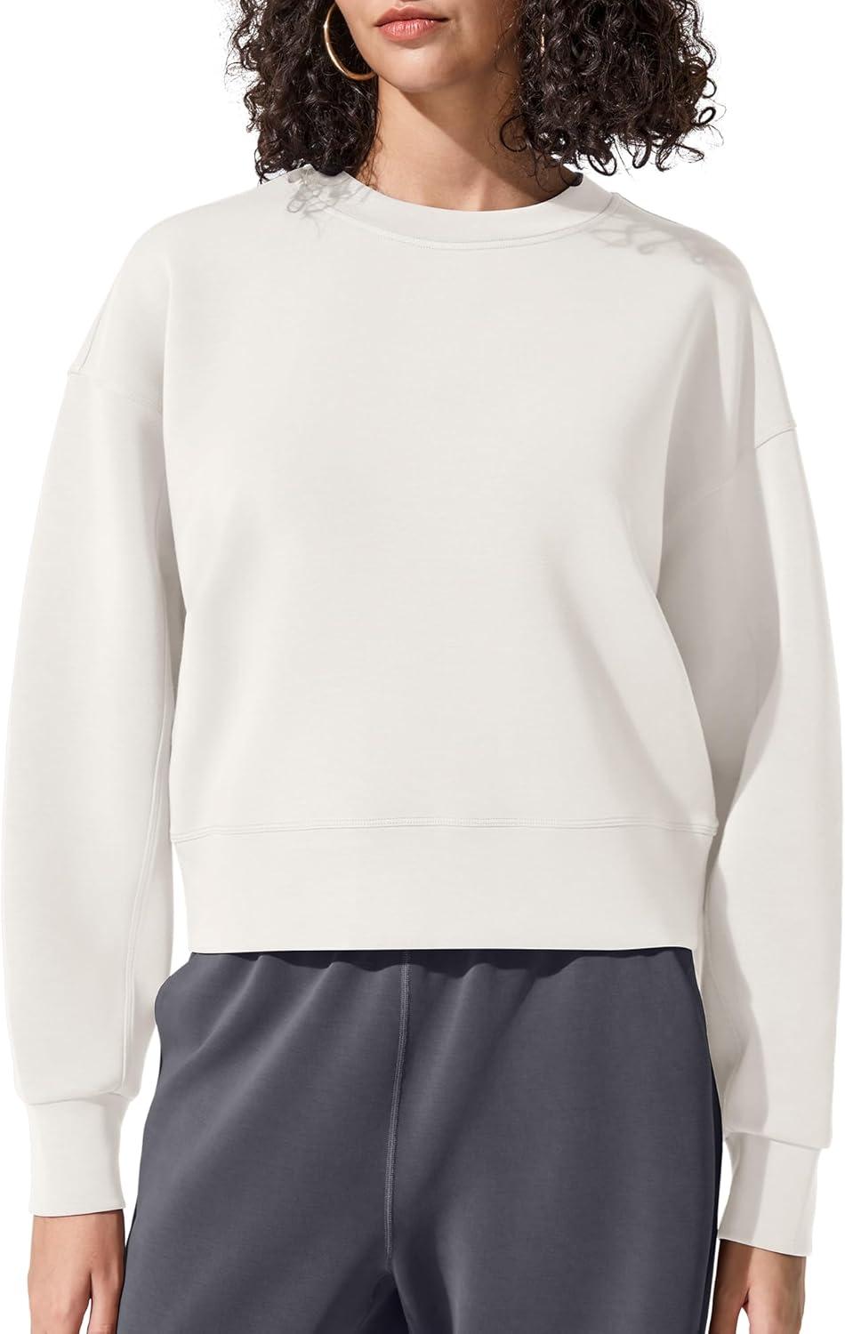 imageG4Free Smoofit Modal Soft Womens Sweatshirts Long Sleeve Crewneck Pullover Loose Fit Casual TopsIvory