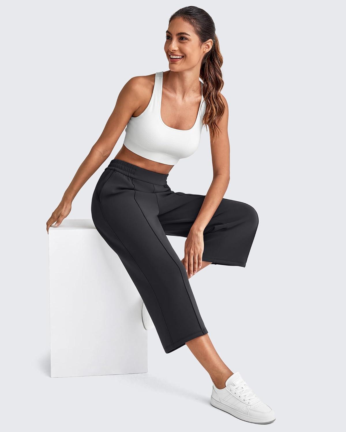 imageG4Free Smoofit Modal Soft Womens Wide Leg Capri Sweatpants High Waist Casual Lounge Cropped Pants with PocketsBlack