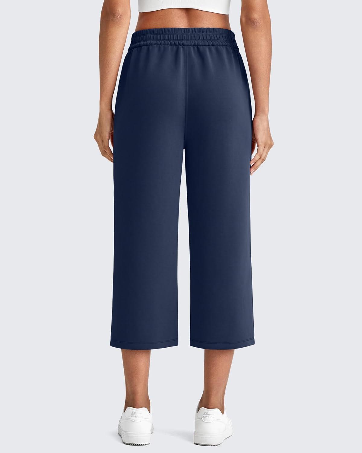 imageG4Free Smoofit Modal Soft Womens Wide Leg Capri Sweatpants High Waist Casual Lounge Cropped Pants with PocketsDark Blue