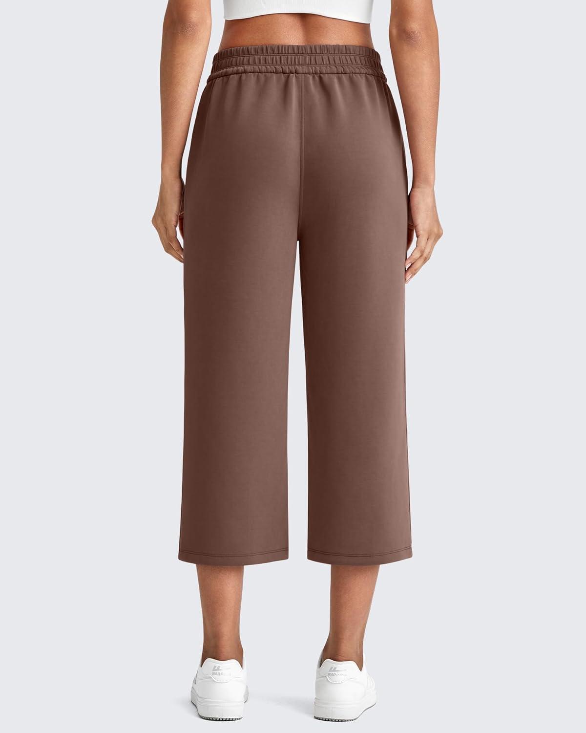 imageG4Free Smoofit Modal Soft Womens Wide Leg Capri Sweatpants High Waist Casual Lounge Cropped Pants with PocketsDark Coffee