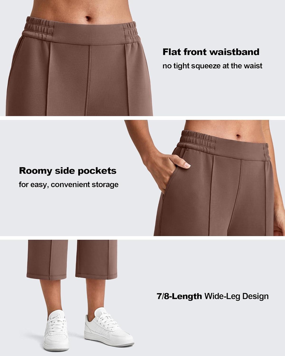 imageG4Free Smoofit Modal Soft Womens Wide Leg Capri Sweatpants High Waist Casual Lounge Cropped Pants with PocketsDark Coffee