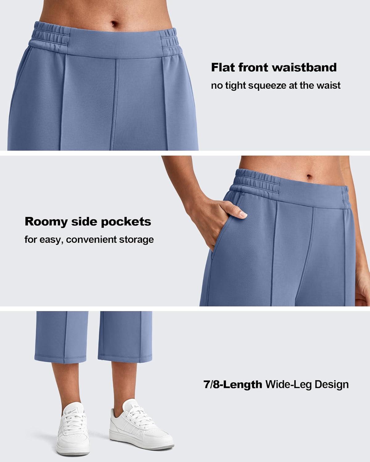 imageG4Free Smoofit Modal Soft Womens Wide Leg Capri Sweatpants High Waist Casual Lounge Cropped Pants with PocketsDemin Blue
